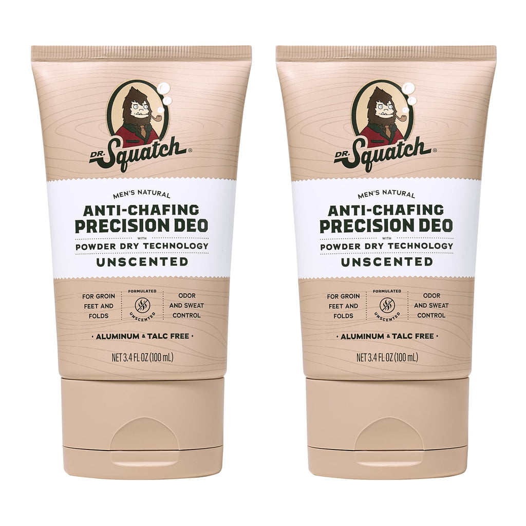 Dr. Squatch Whole Body Deodorant for Men – Odor & Sweat Control, Unscented, Aluminum & Talc Free, 2-Pack (3.4 fl oz each)