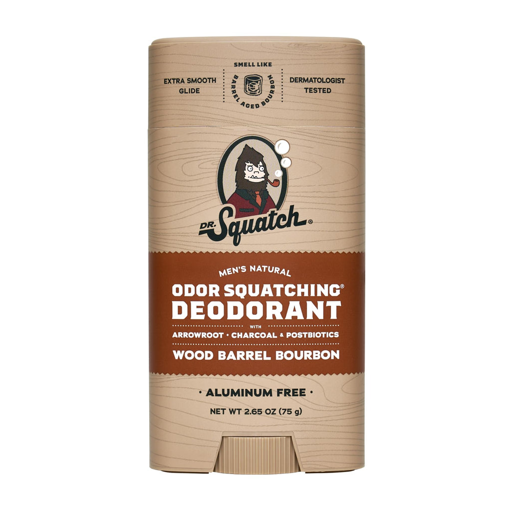 Dr. Squatch Natural Men’s Deodorant – Aluminum-Free, Charcoal & Postbiotics, Wood Barrel Bourbon, 2.65oz Stick (2-Pack)