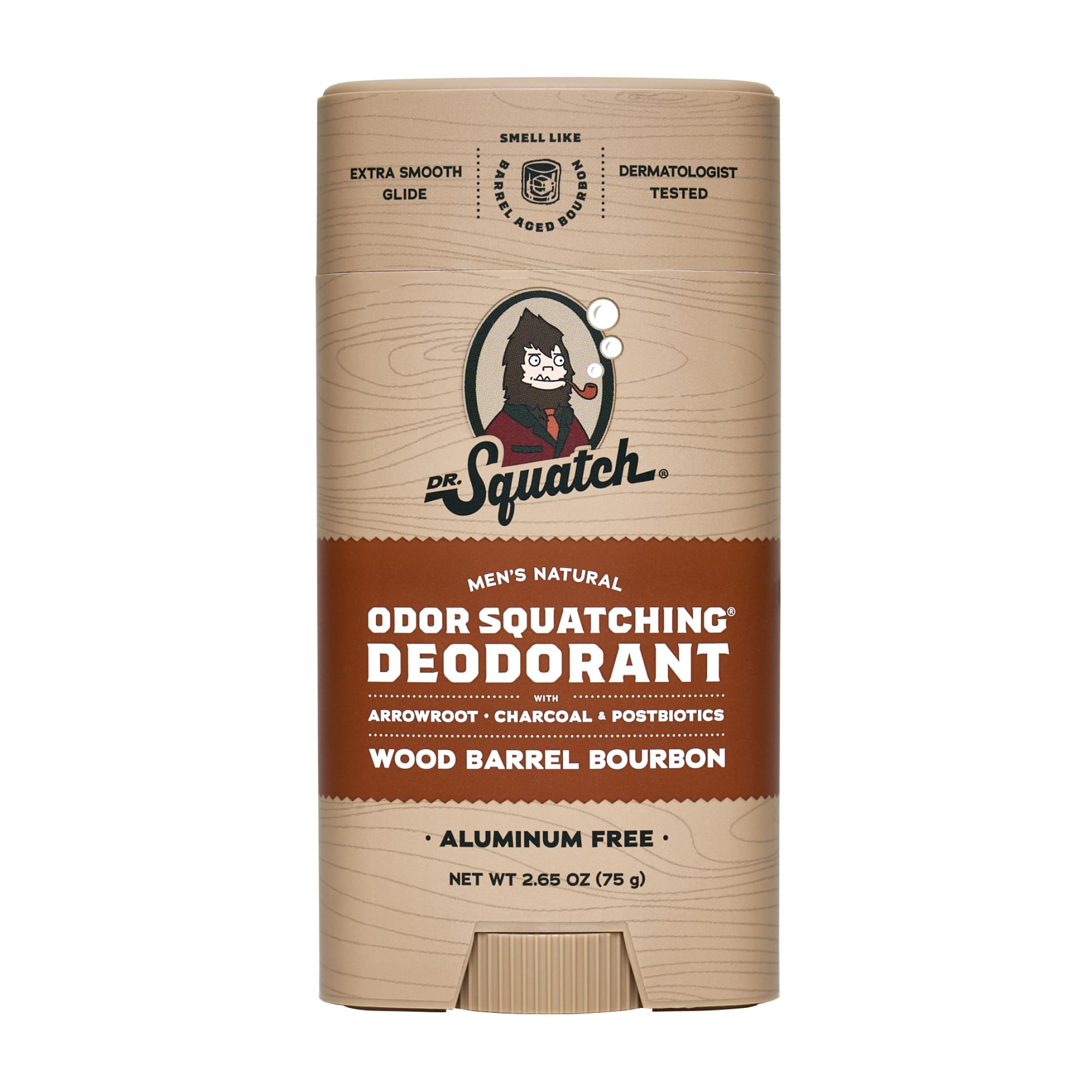 Dr. Squatch Natural Men’s Deodorant – Aluminum-Free, Charcoal & Postbiotics, Wood Barrel Bourbon, 2.65oz Stick (2-Pack)