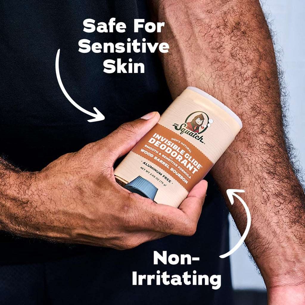 Dr. Squatch Invisible Glide Aluminum-Free Deodorant for Men – Wood Barrel Bourbon + Rainforest Rapids (2-Pack)