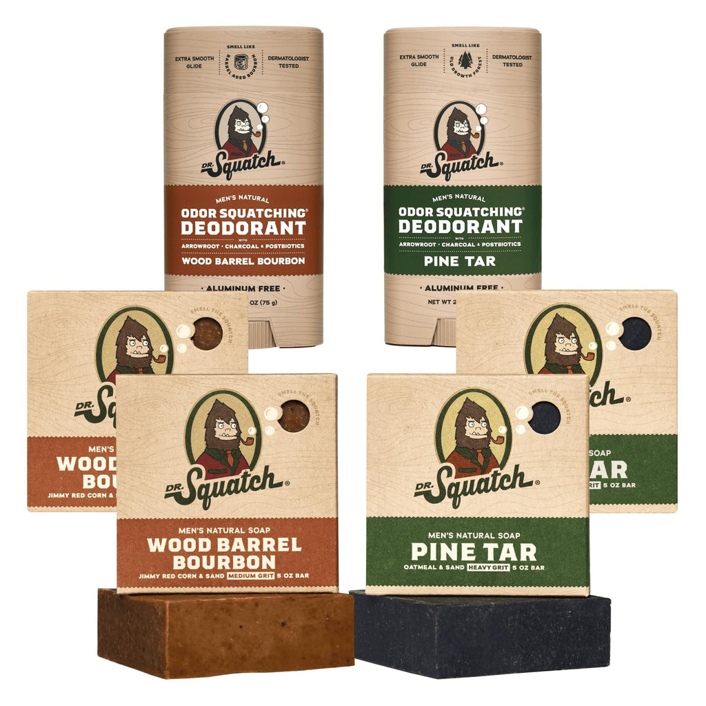 Dr. Squatch Manly Soap & Deodorant Variety Pack – Wood Barrel Bourbon & Pine Tar (Aluminum-Free)