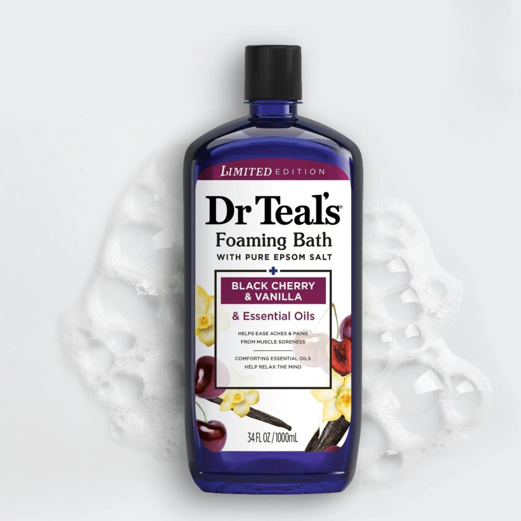 Dr Teal's Limited Edition Black Cherry & Vanilla Bath Set – Pure Epsom Salt & Foaming Bath, 34 oz