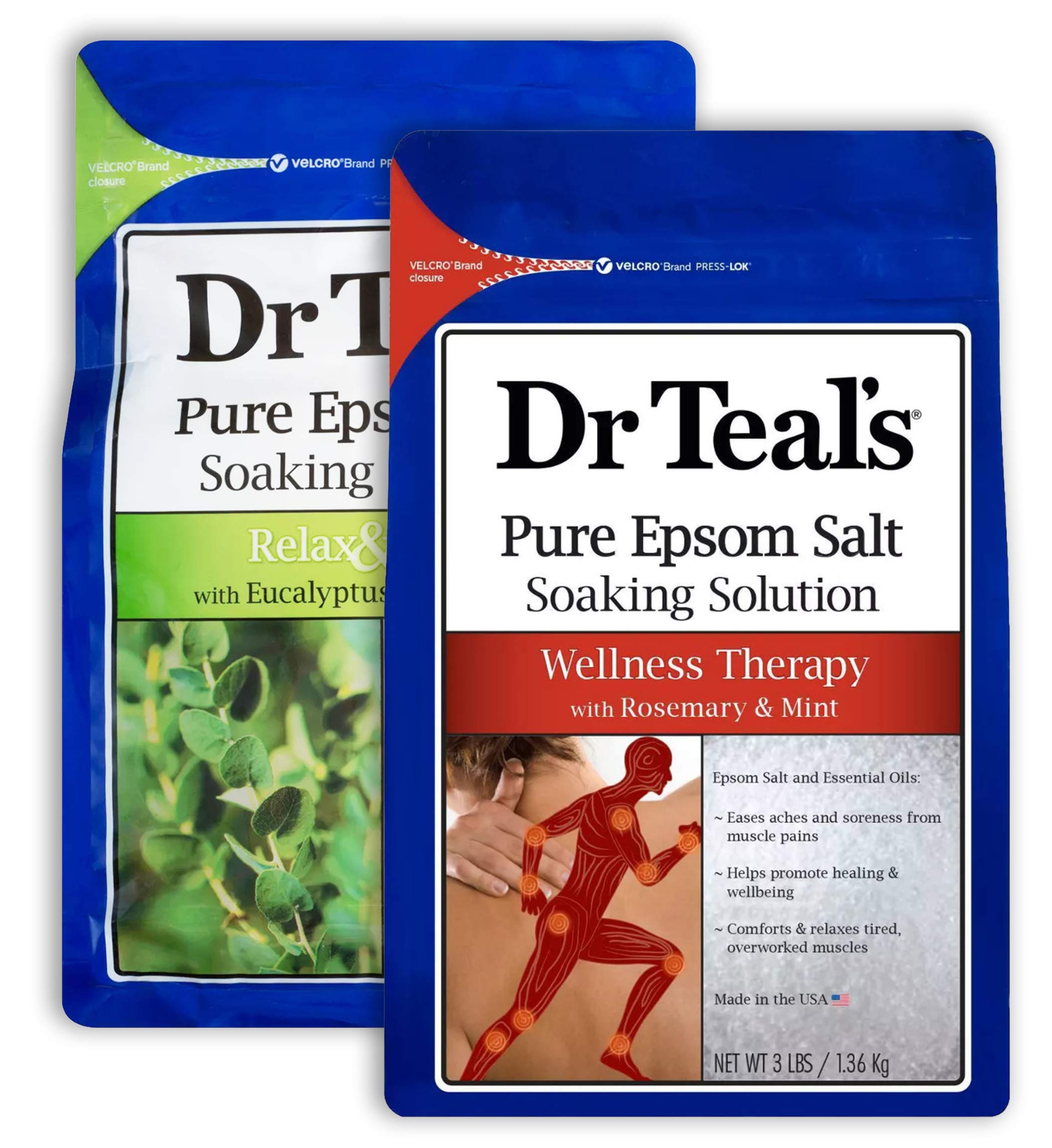 Dr Teal's Salt Bath Soak Gift Set (2x3 lbs) – Eucalyptus & Spearmint + Rosemary & Mint | Pure Epsom Salt