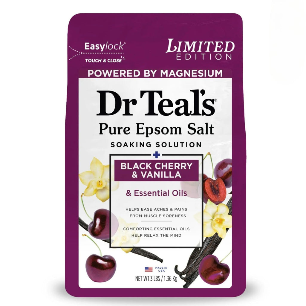Dr Teal's Limited Edition Black Cherry & Vanilla Bath Set – Pure Epsom Salt & Foaming Bath, 34 oz