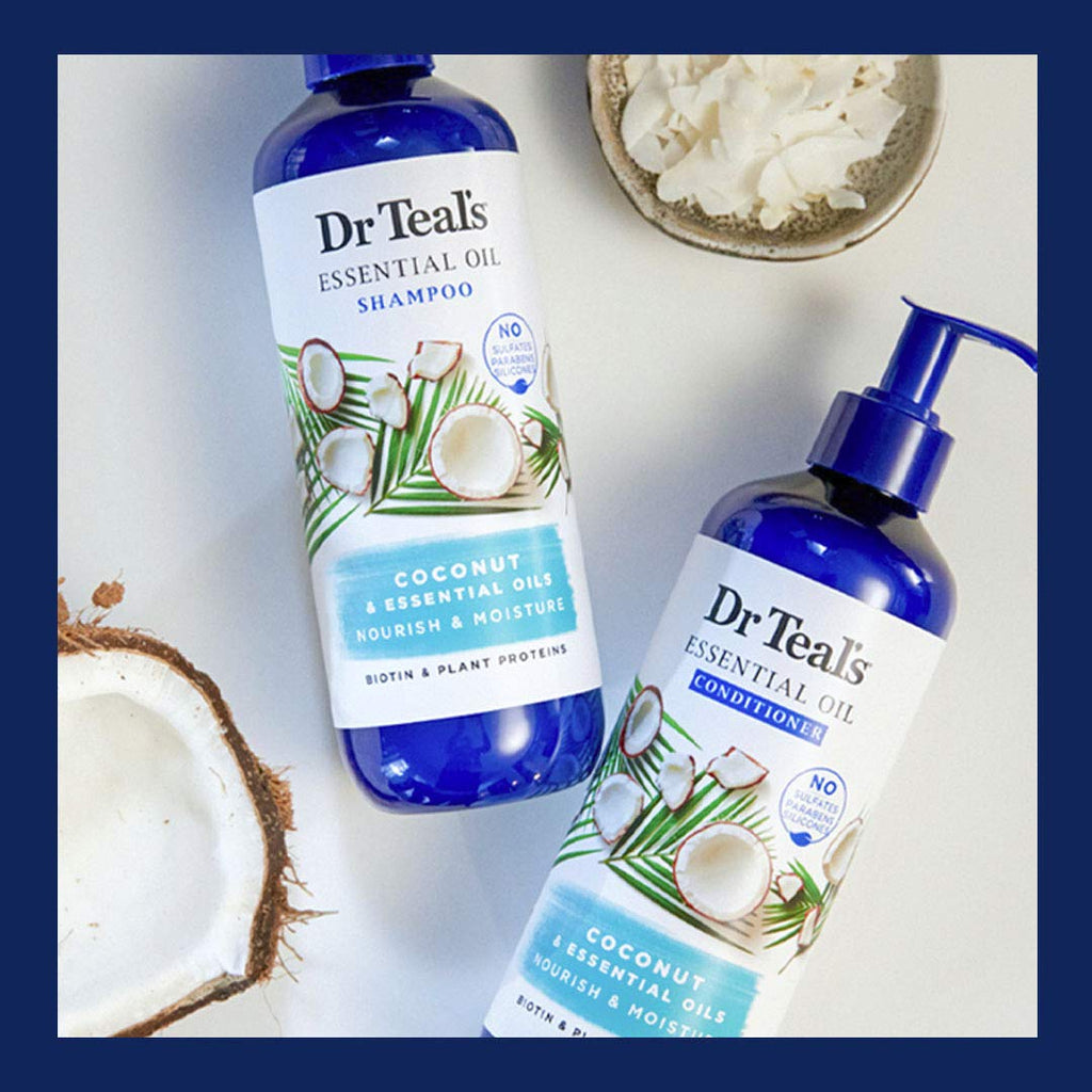 Dr Teal's Coconut Nourish & Moisture Essential Oil Conditioner – Sulfate Free, 16 Fl Oz