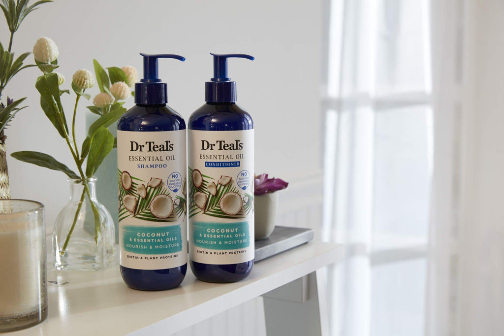 Dr Teal's Coconut Nourish & Moisture Essential Oil Conditioner – Sulfate Free, 16 Fl Oz