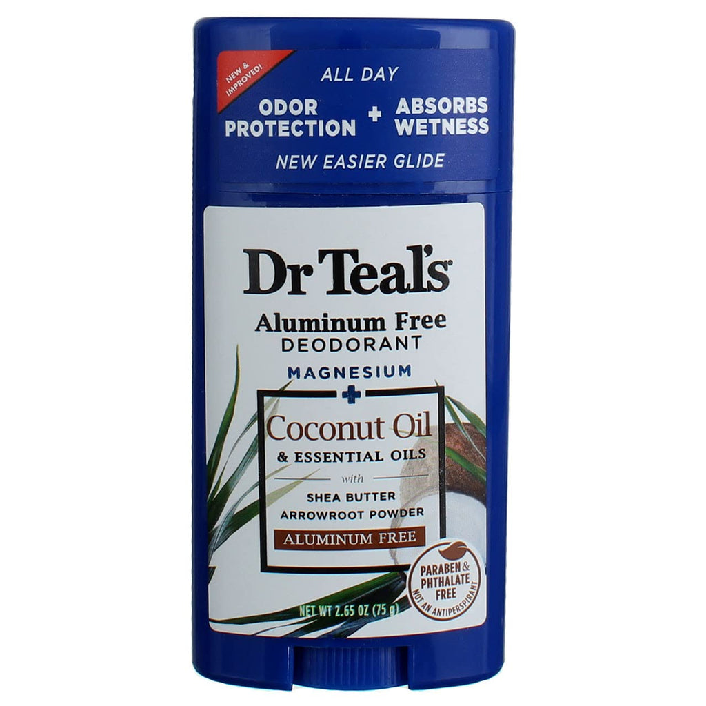 Dr Teal's Aluminum Free Deodorant – Coconut Oil | 2 x 2.65 oz | Vegan & Paraben & Phthalate Free