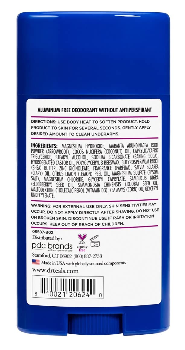 Dr Teal's Deodorant Elderberry & Vitamin D2 – Aluminum-Free, 2.65 oz