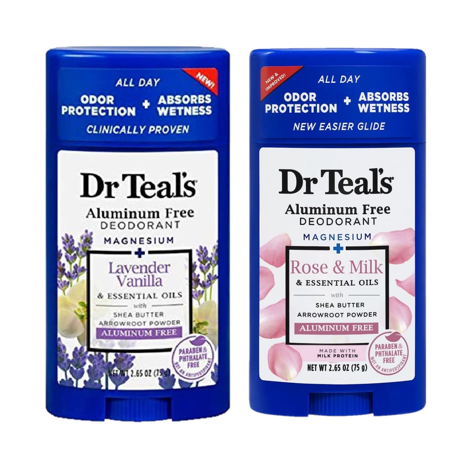 Dr Teal's Deodorant Variety Gift Set (2 Pack) – Vanilla Lavender & Rose & Milk, 2.65 oz Each