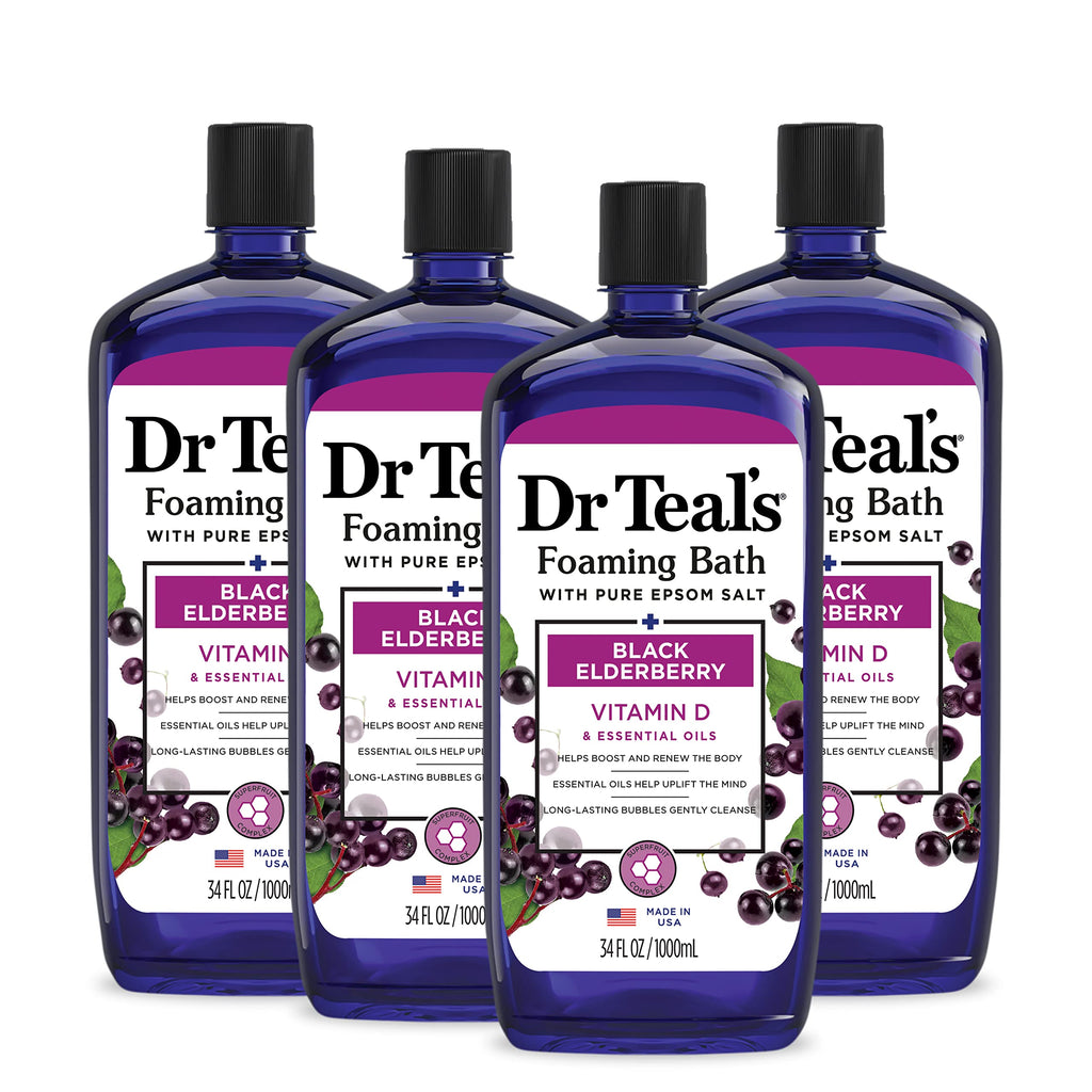 Dr Teal's Foaming Bath with Pure Epsom Salt, Black Elderberry & Vitamin D — 34 oz (Pack of 4)