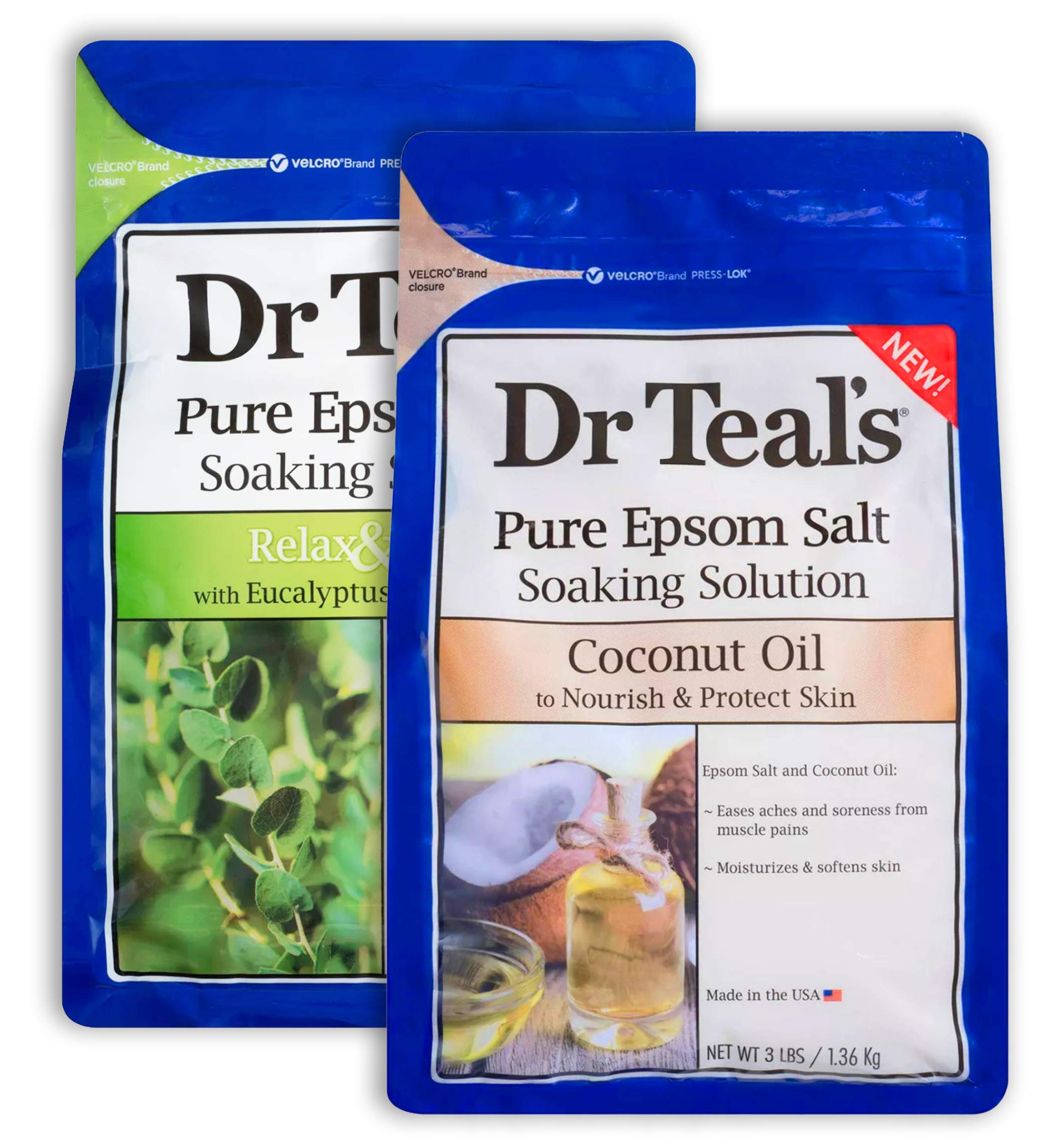 Dr Teal's Epsom Salt Bath Gift Set – Eucalyptus & Spearmint + Coconut Oil (2x3lb)