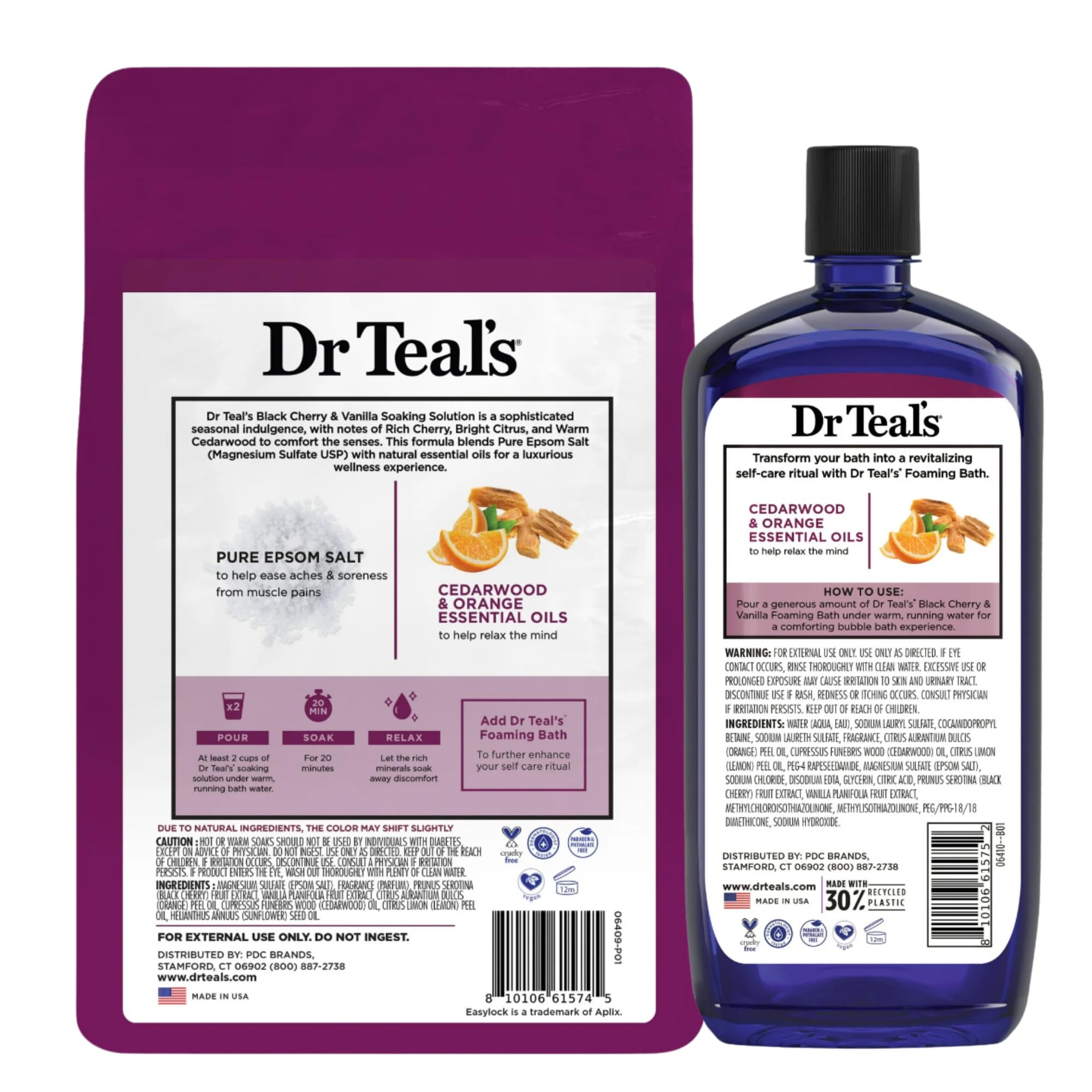 Dr Teal's Limited Edition Black Cherry & Vanilla Bath Set – Pure Epsom Salt & Foaming Bath, 34 oz