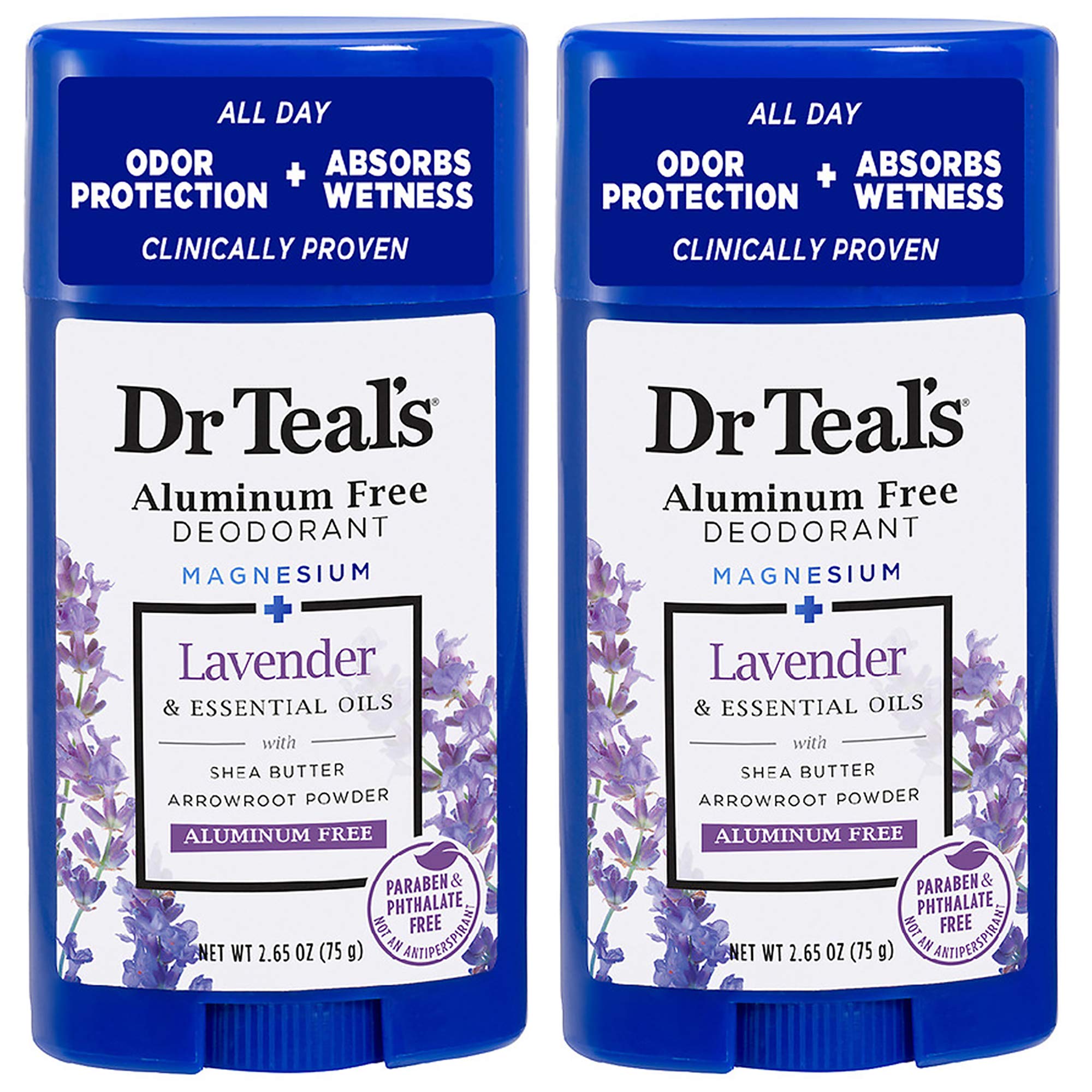 Dr Teal's Aluminum-Free Deodorant - Lavender | 2-Pack | Magnesium + Arrowroot Formula