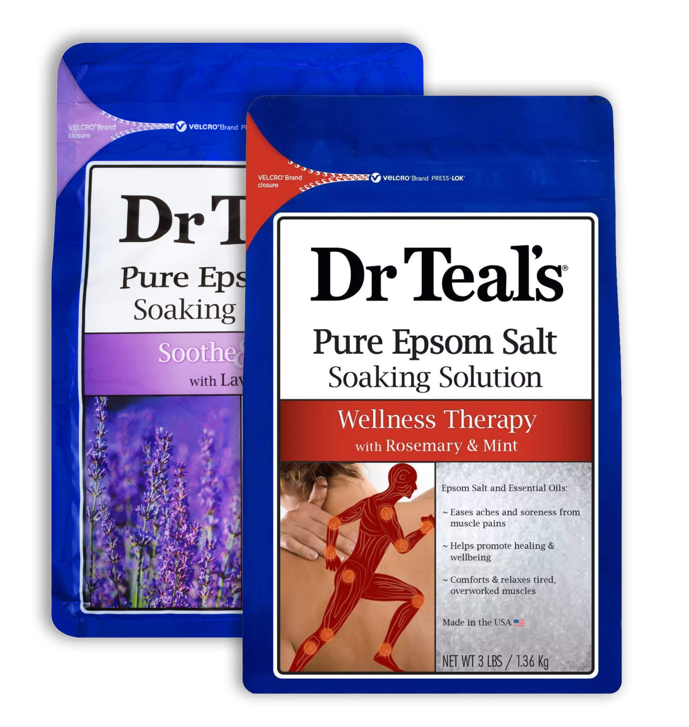Dr Teal's Epsom Salt Bath Combo Pack (6 lbs) – Lavender & Wellness Therapy with Rosemary & Mint