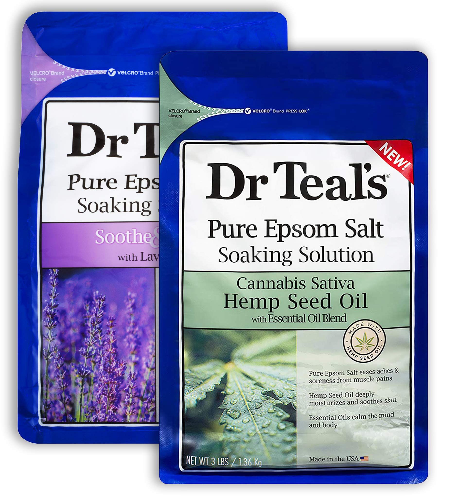 Dr Teal's Pure Epsom Salt Bath Gift Set (2-Pack, 3 lbs each) – Lavender & Hemp Seed Oil Soaks