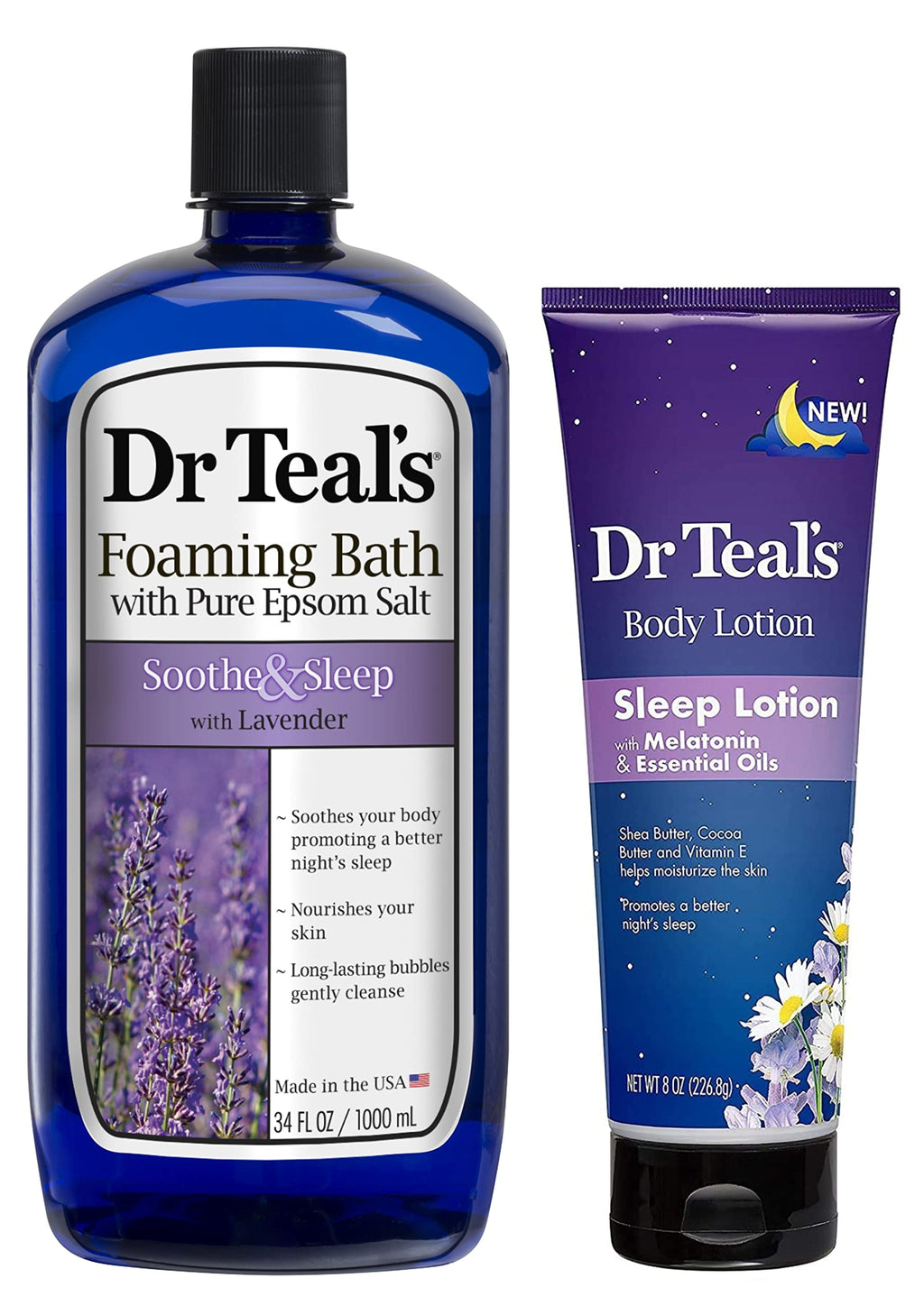 Dr Teal's Foaming Bath & Night Time Therapy Melatonin Body Lotion Gift Set – Lavender 2-Pack