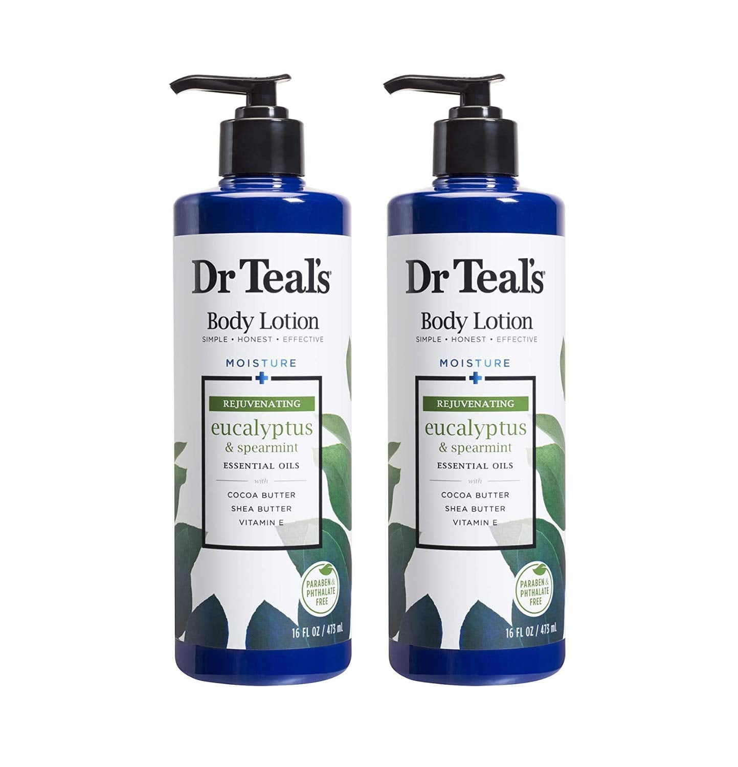 Dr Teal’s Lotion Corporelle Hydratante – Eucalyptus et Menthe Verte, Lot de 2 × 473 ml
