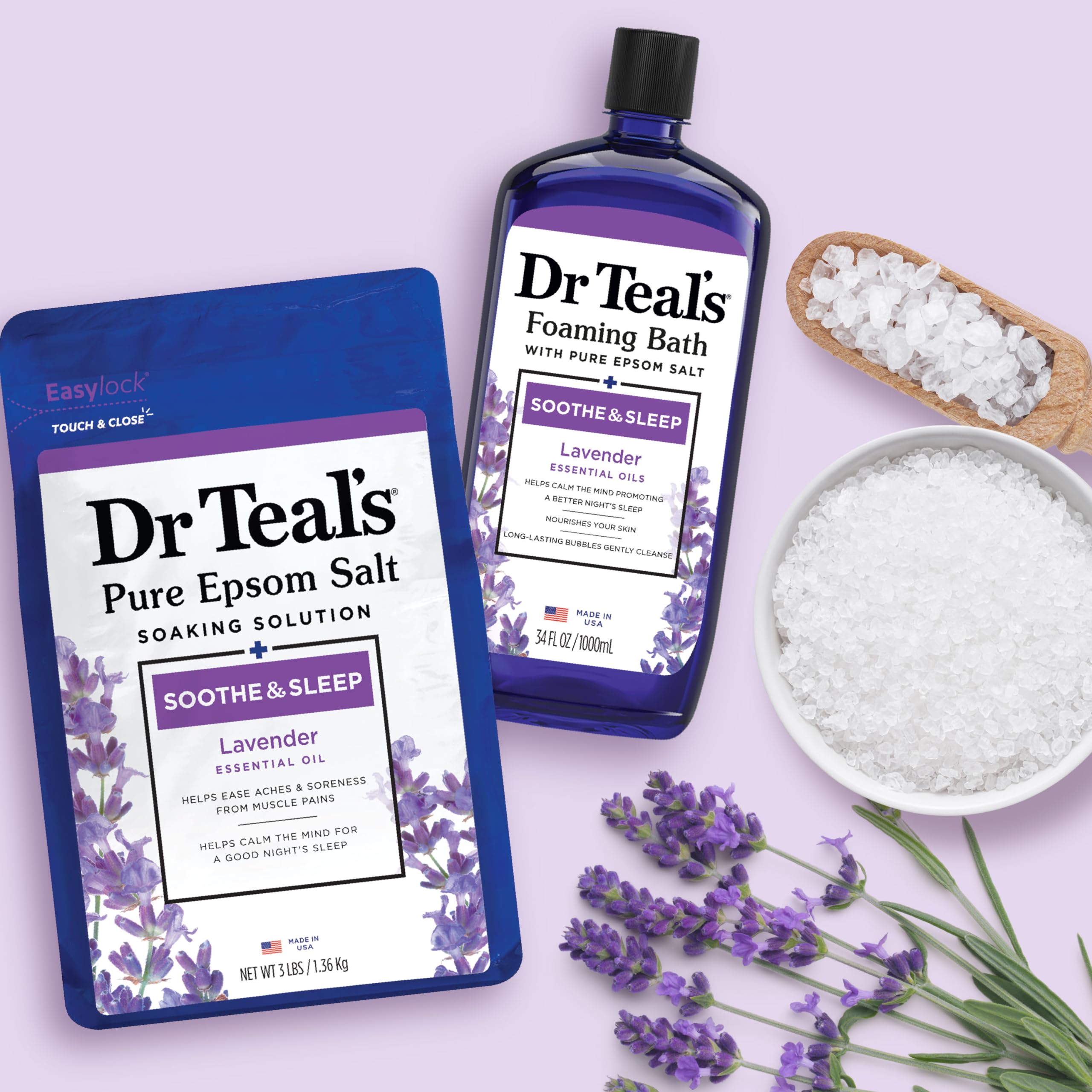 Dr Teal's Lavender Epsom Salt Soak & Foaming Bath Duo – Soothe & Sleep with Lavender