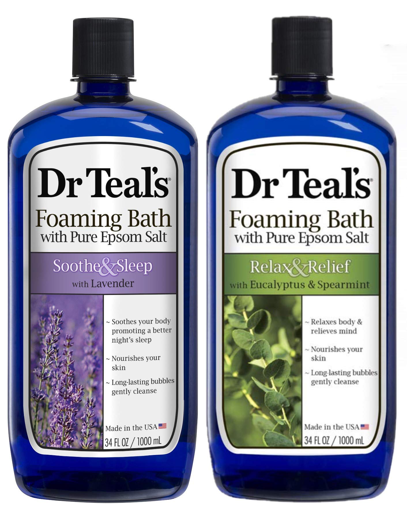 Dr Teal's Foaming Bath Variety Gift Set (2-Pack, 68 oz) – Lavender Soothe & Sleep + Eucalyptus Spearmint Relax & Relief
