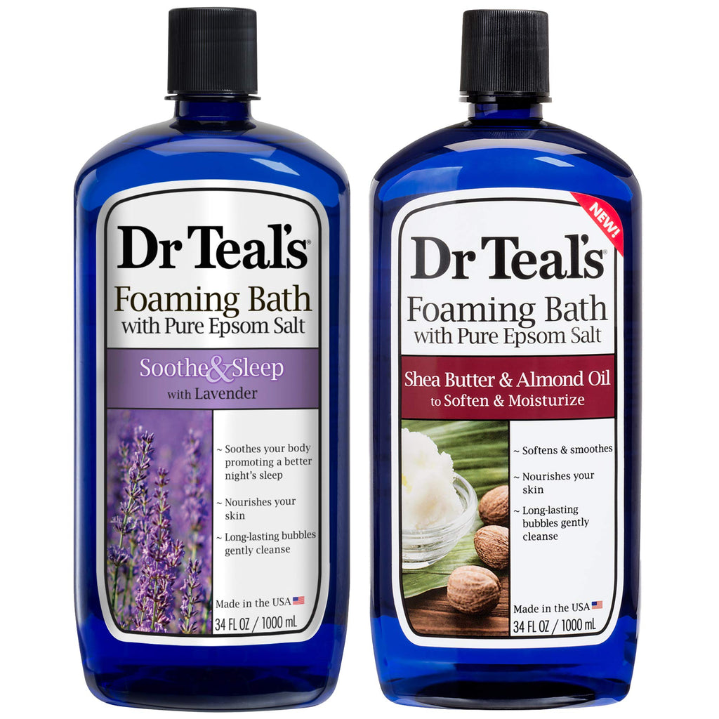 Dr Teal's Foaming Bath Variety Gift Set (2 Pack) – Soothe & Sleep Lavender + Moisturizing Shea Butter & Almond Oil
