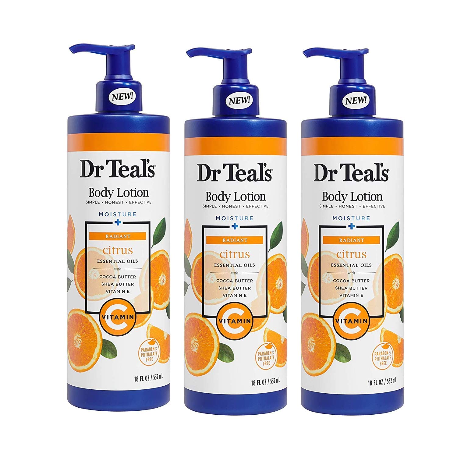 Dr Teal's Vitamin C & Citrus Body Lotion Gift Set (3-Pack, 18oz Each) – Glow & Radiance