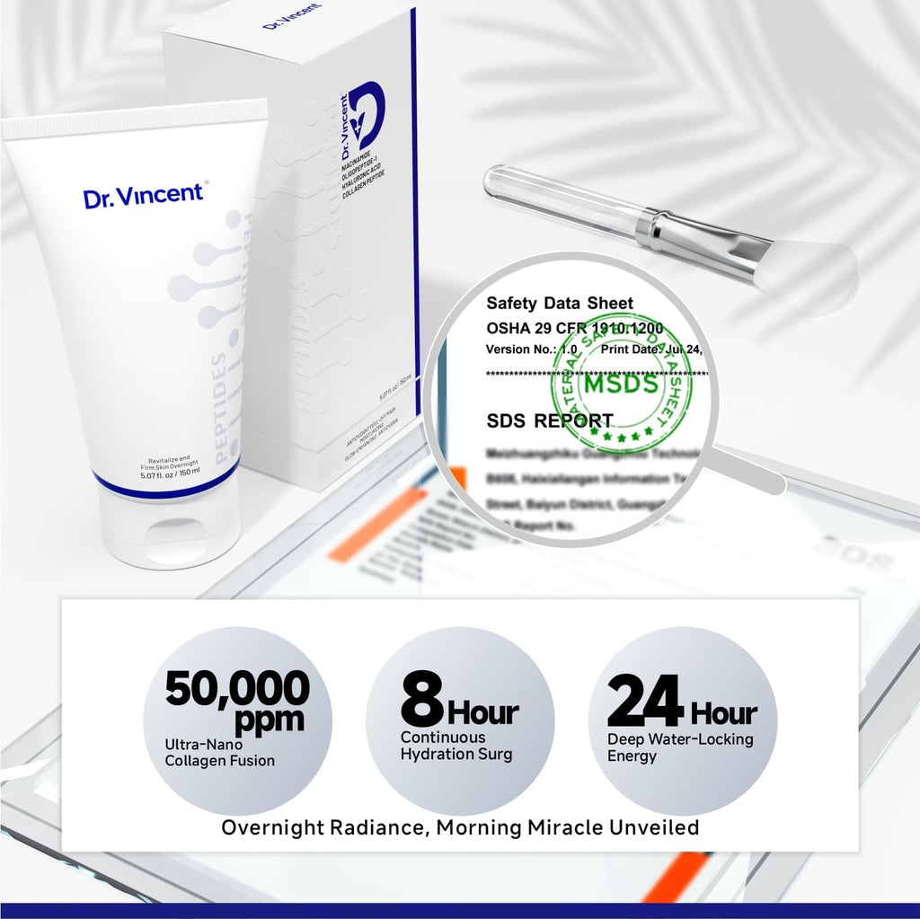 Dr Vincent Deep Hydration Collagen Night Wrapping Mask — Overnight Peel Off, Firming & Radiance, 5.07 oz