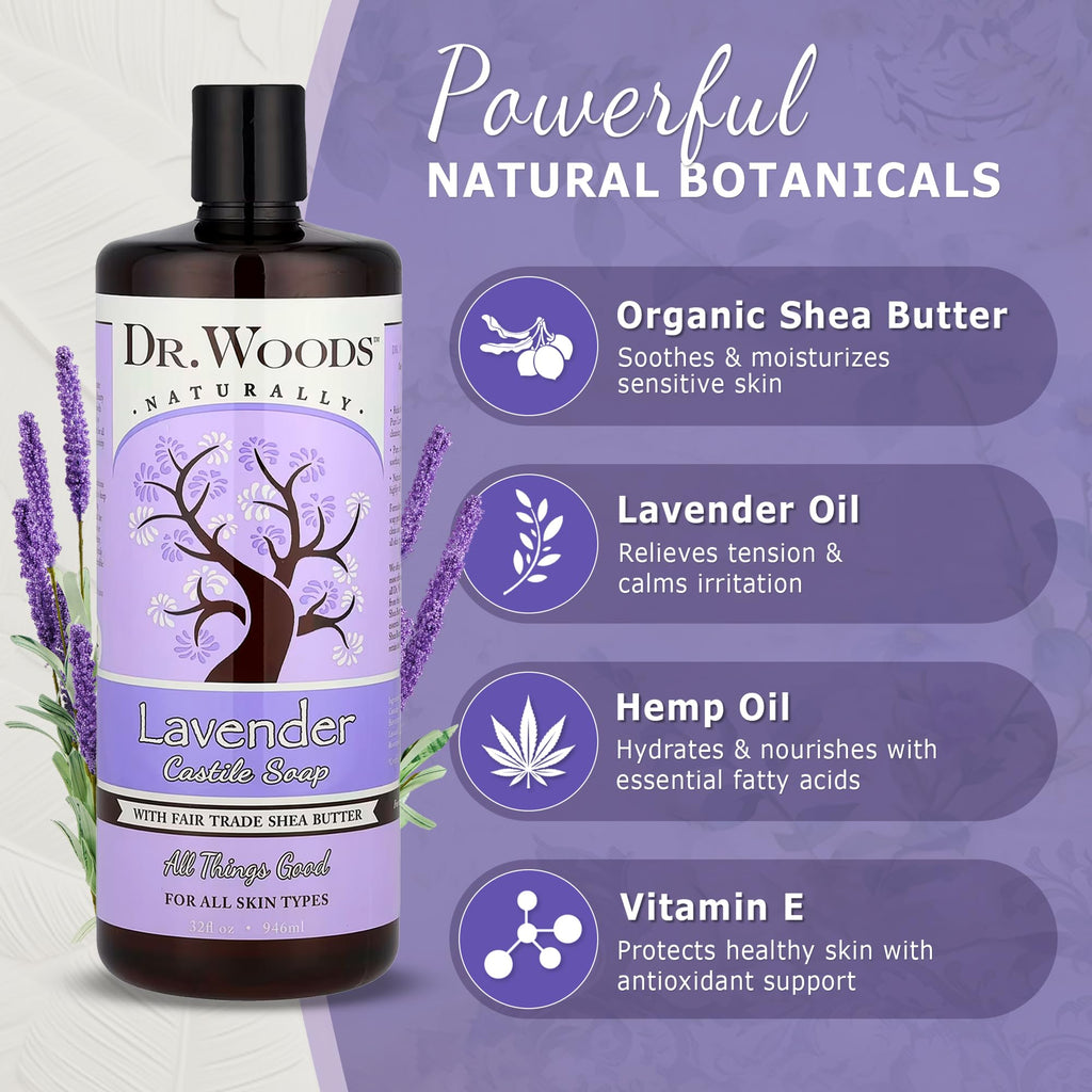 Dr. Woods Lavender Castile Soap – 32 oz x3 with Lavender Oil & Organic Shea Butter