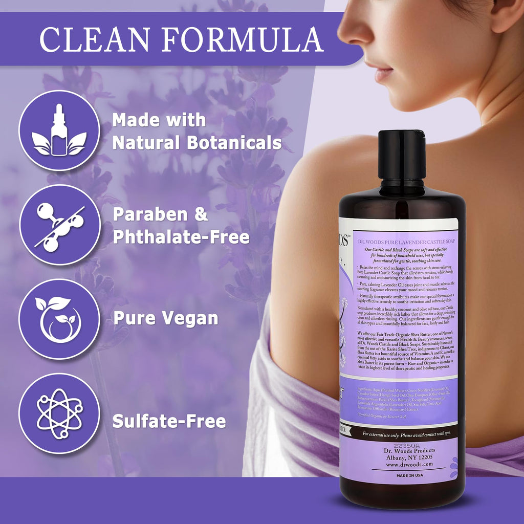 Dr. Woods Lavender Castile Soap – 32 oz x3 with Lavender Oil & Organic Shea Butter