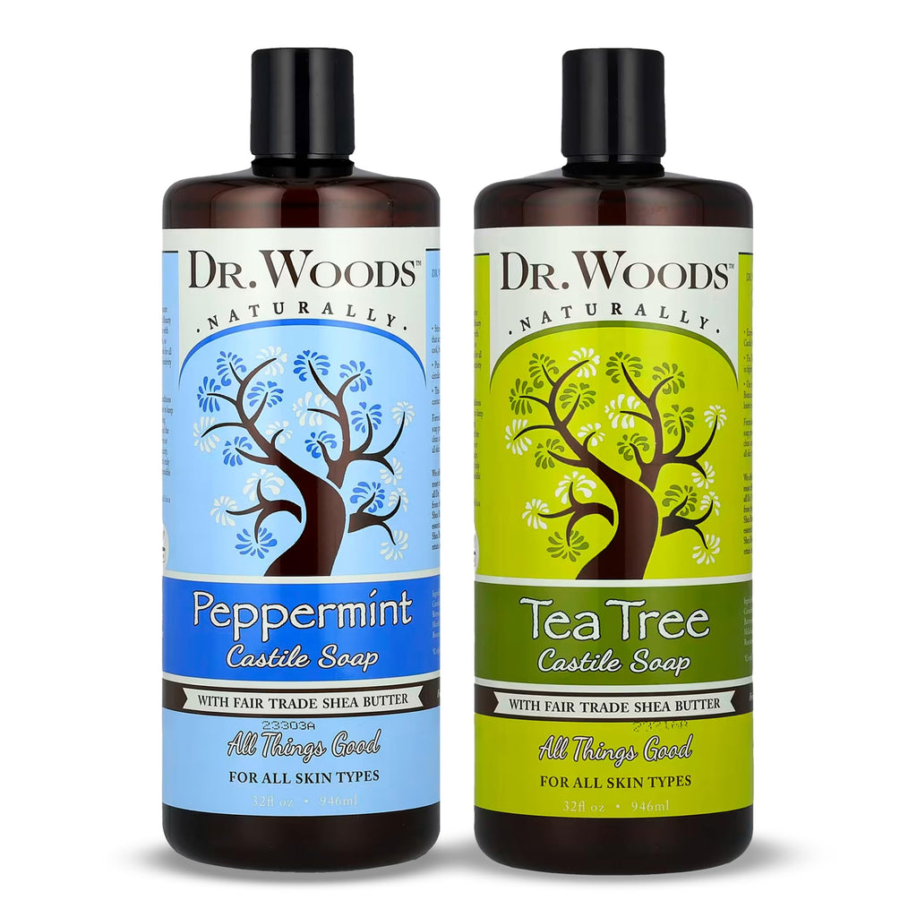 Dr. Woods Liquid Castile Soap – Tea Tree & Peppermint, Organic Shea Butter, 32 oz (Pack of 2)