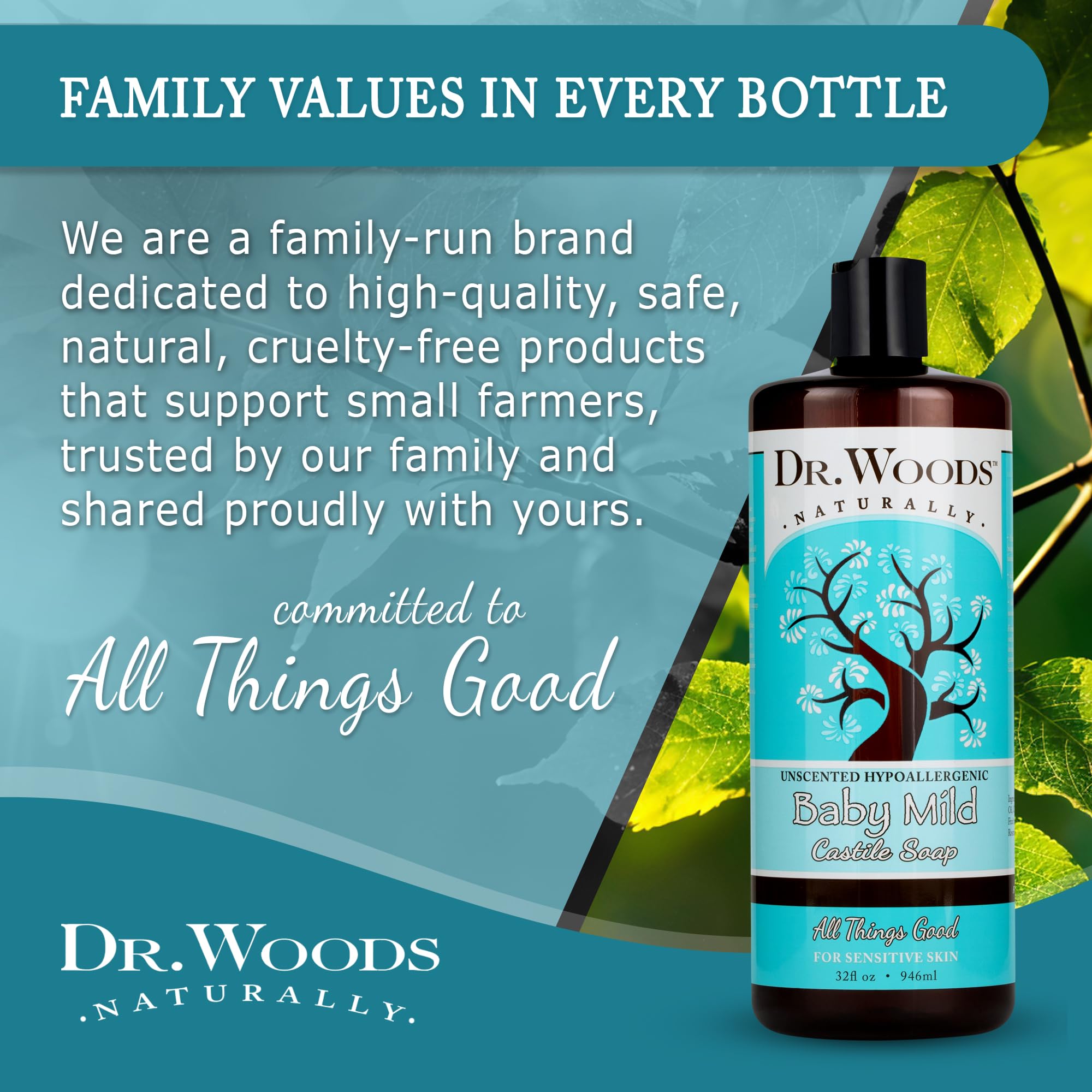 Dr. Woods Unscented Baby Mild Castile Soap - Gentle, Fragrance-Free Cleanser with Hemp Oil & Vitamin E, 32 oz (2-Pack) | Paraben, Sulfate & Phthalate Free