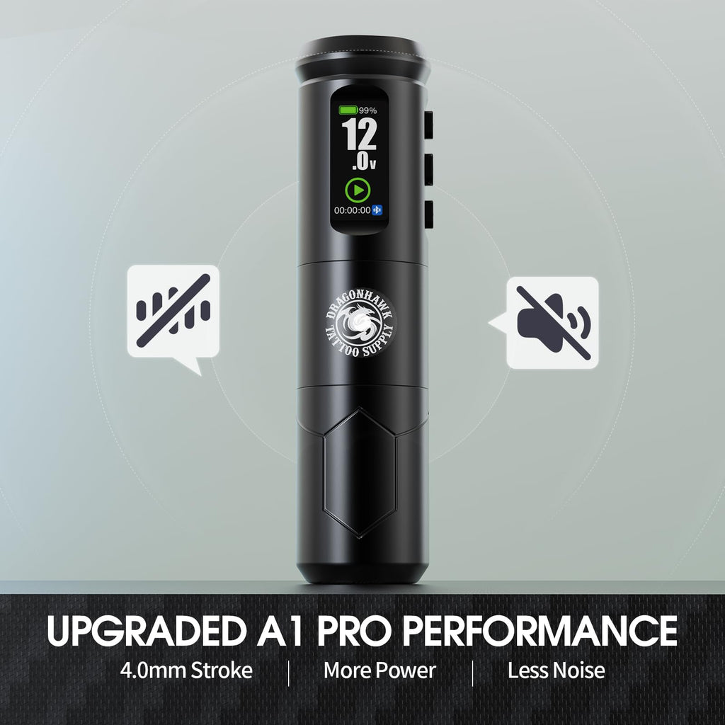 Dragonhawk A1 Pro Tattoo Kit Cordless – Complete Pro Set with 2 Batteries for Beginners