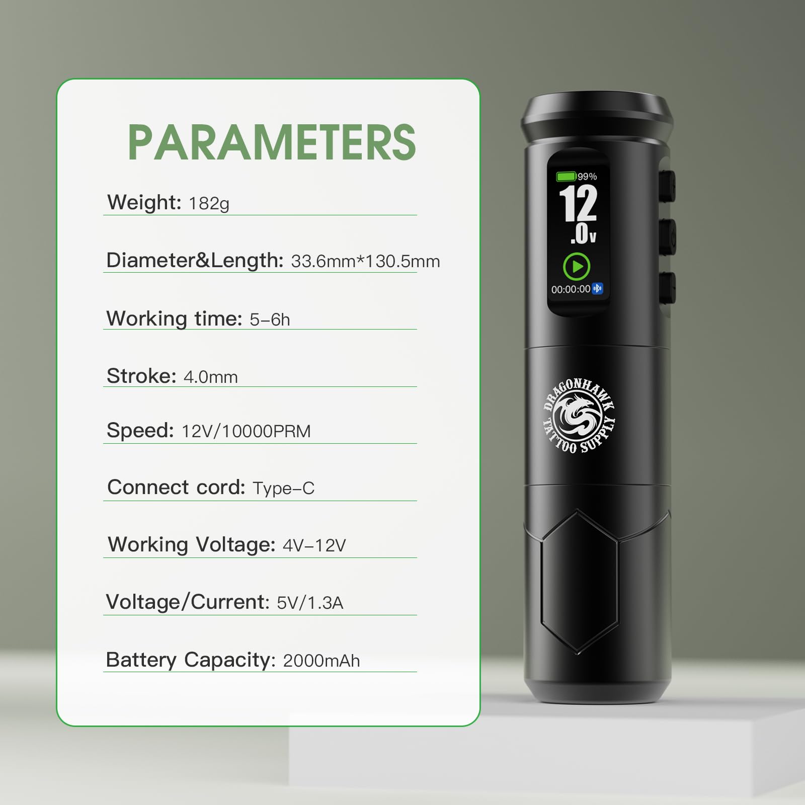 Dragonhawk A1 Pro Tattoo Kit – Cordless Pro Pen, 2000mAh, Beginner Friendly