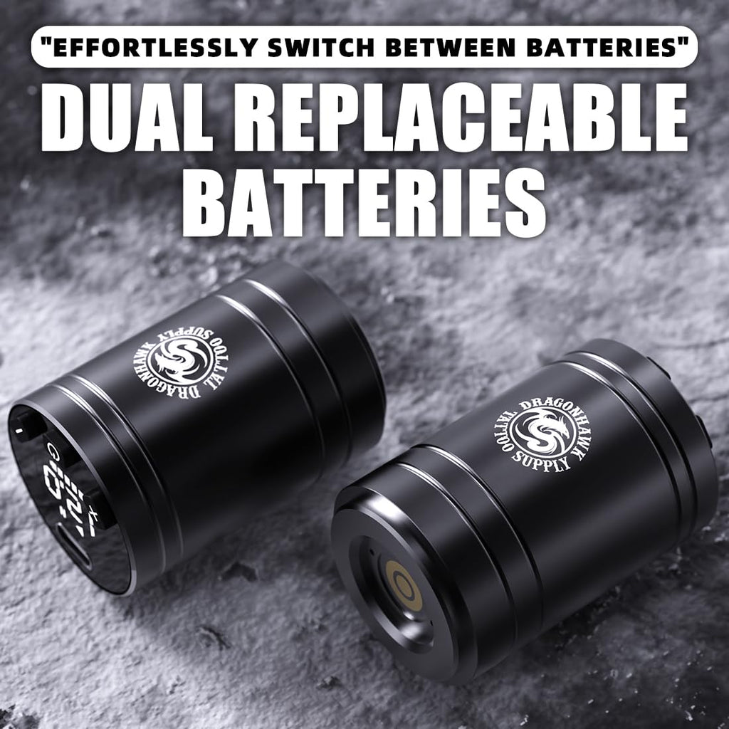 Dragonhawk A2 Wireless Tattoo Pen Kit – 2 Batteries, Adjustable Stroke 2.4–4.2mm, Quiet Mcore-A Motor