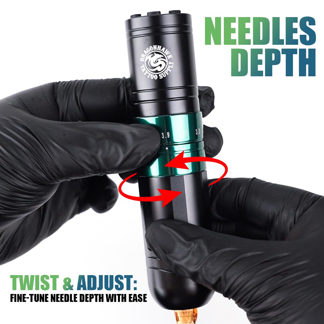 Dragonhawk A2 Wireless Tattoo Pen Kit – 2 Batteries, Adjustable Stroke 2.4–4.2mm, Quiet Mcore-A Motor