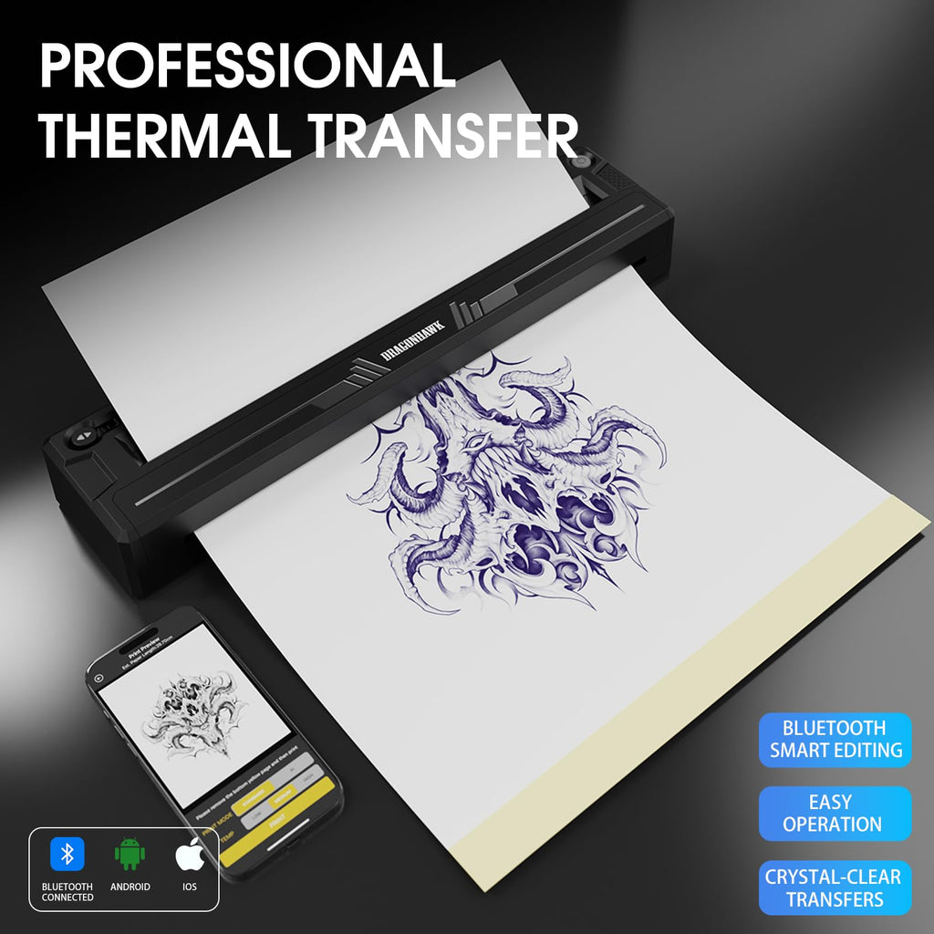 Dragonhawk L3 Tattoo Gun Kit with A4 Thermal Printer – 7 Strokes 2.4-4.2mm, Complete Tattoo Supplies