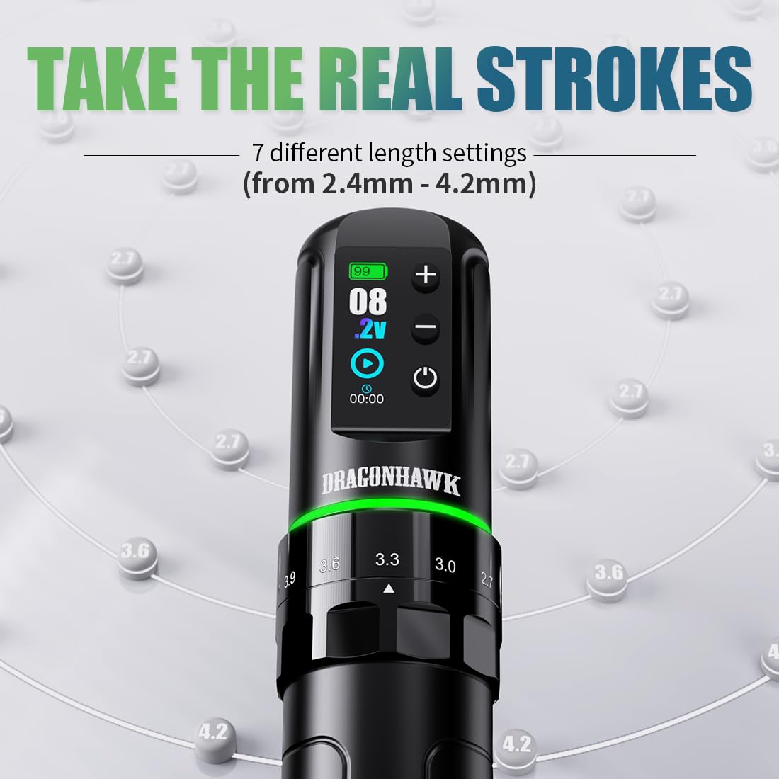 Dragonhawk L3 Tattoo Kit — Cordless Pen Machine, 7 Stroke Options, Dual 2000mAh Batteries