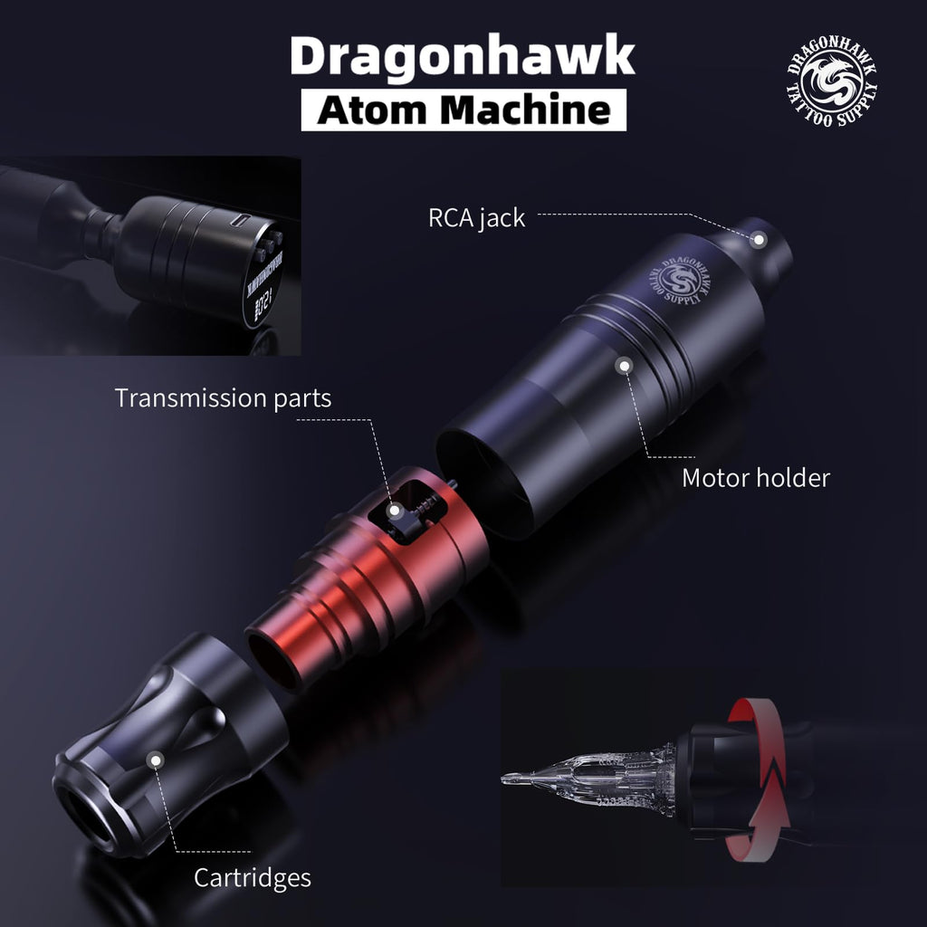 Dragonhawk Atom Wireless Tattoo Pen Kit – Complete Beginner Kit with 20 Cartridges & Battery Power