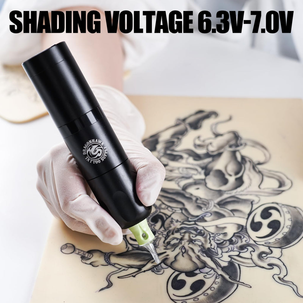 Dragonhawk X3 Wireless Tattoo Kit – Beginner Complete Tattoo Gun, Cartridges & Practice Skin