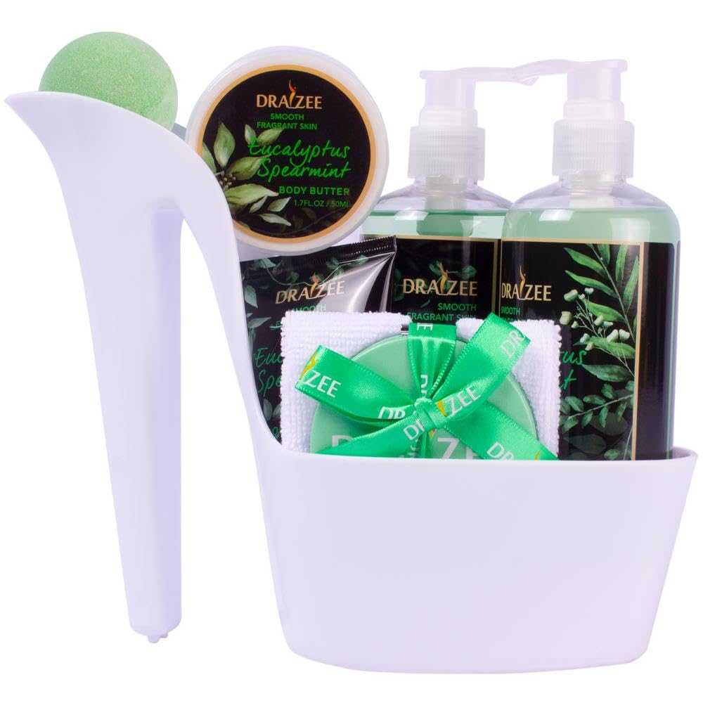 Draizee Valentine's Day Spa Gift Set for Her — 8-Piece Eucalyptus Spearmint Luxury Bath Basket