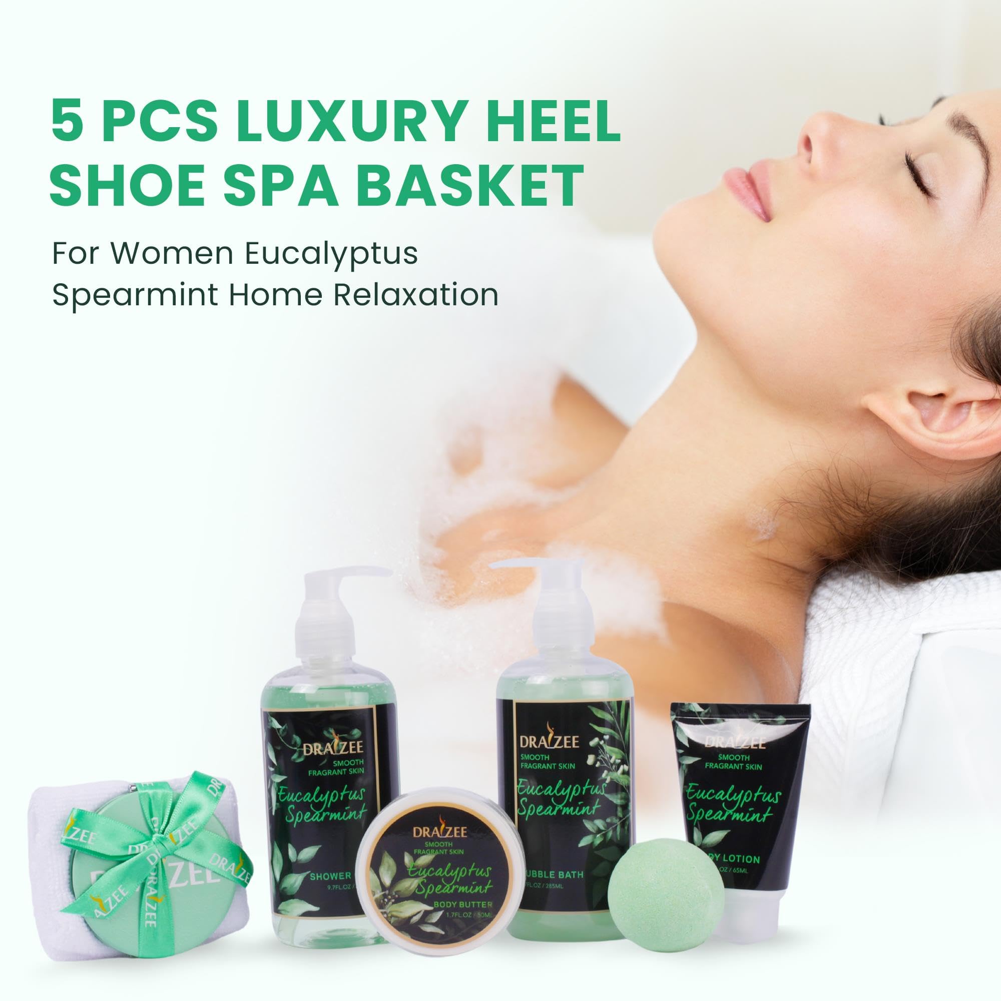 Draizee Valentine's Day Spa Gift Set for Her — 8-Piece Eucalyptus Spearmint Luxury Bath Basket