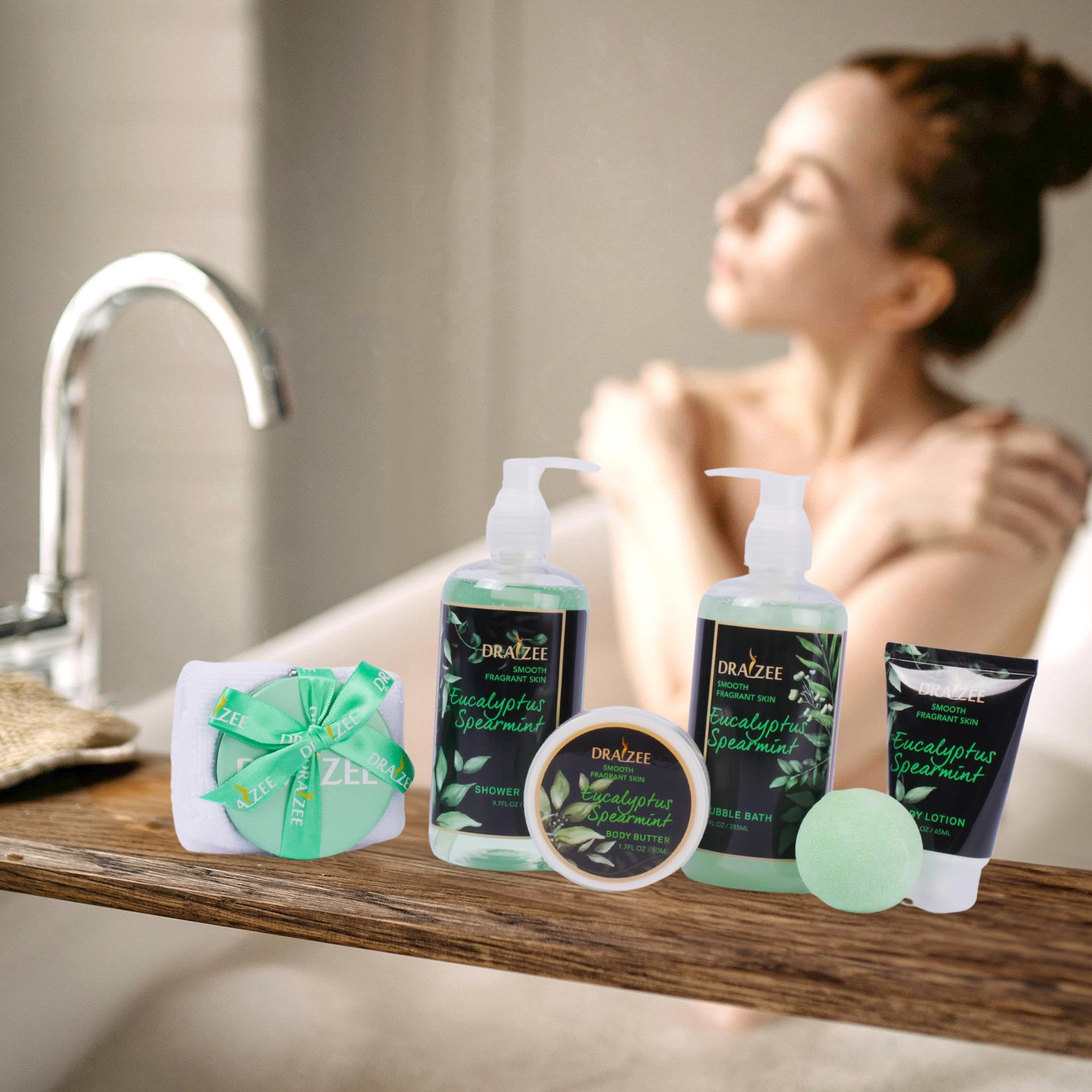Draizee Valentine's Day Spa Gift Set for Her — 8-Piece Eucalyptus Spearmint Luxury Bath Basket