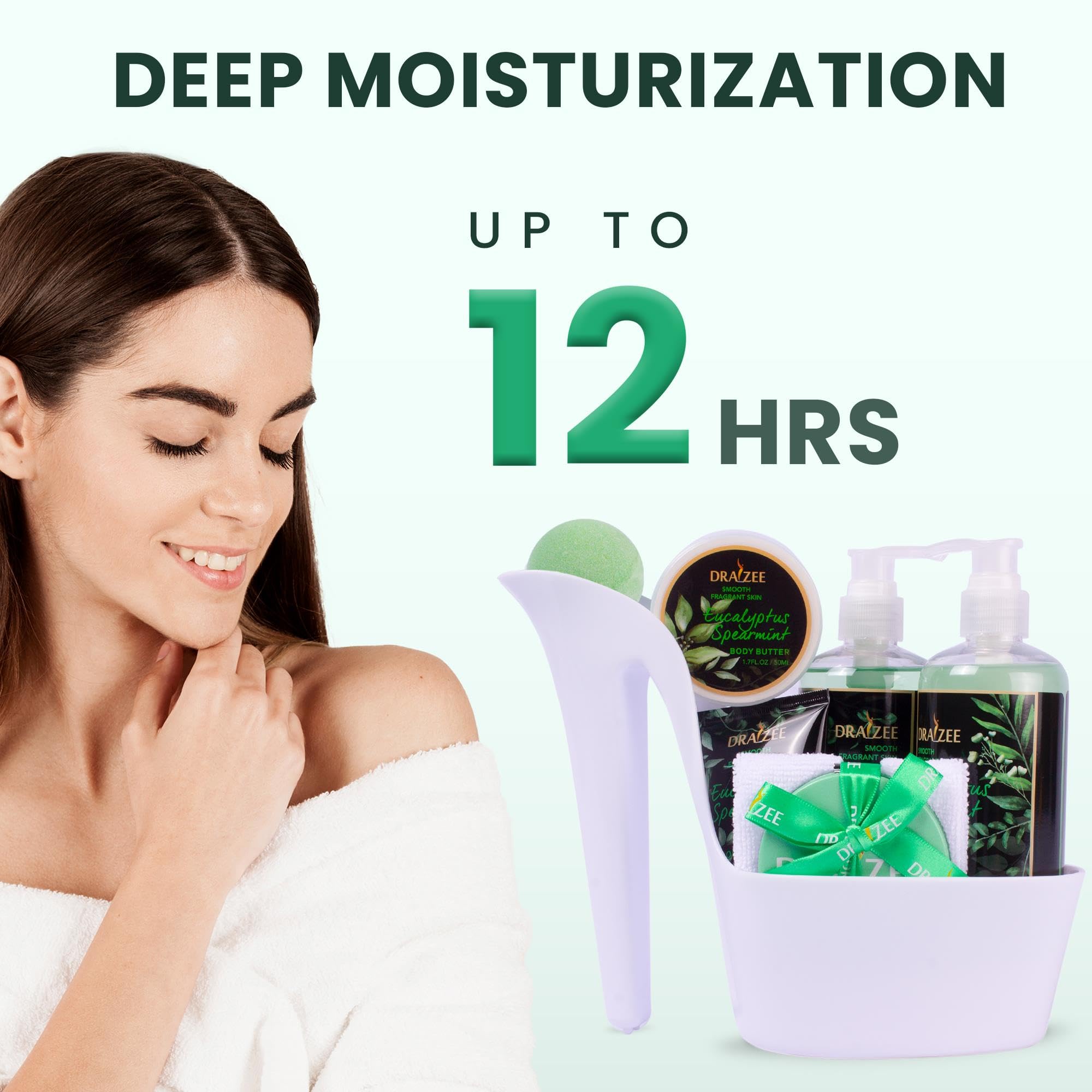 Draizee Valentine's Day Spa Gift Set for Her — 8-Piece Eucalyptus Spearmint Luxury Bath Basket