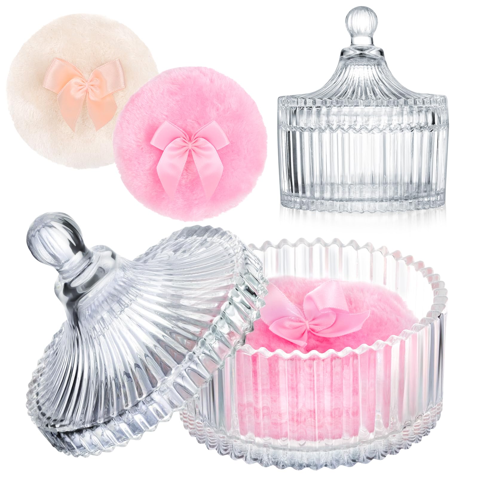 Draupnir Body Powder Puff & Container – 2 Puffs + Glass Powder Container