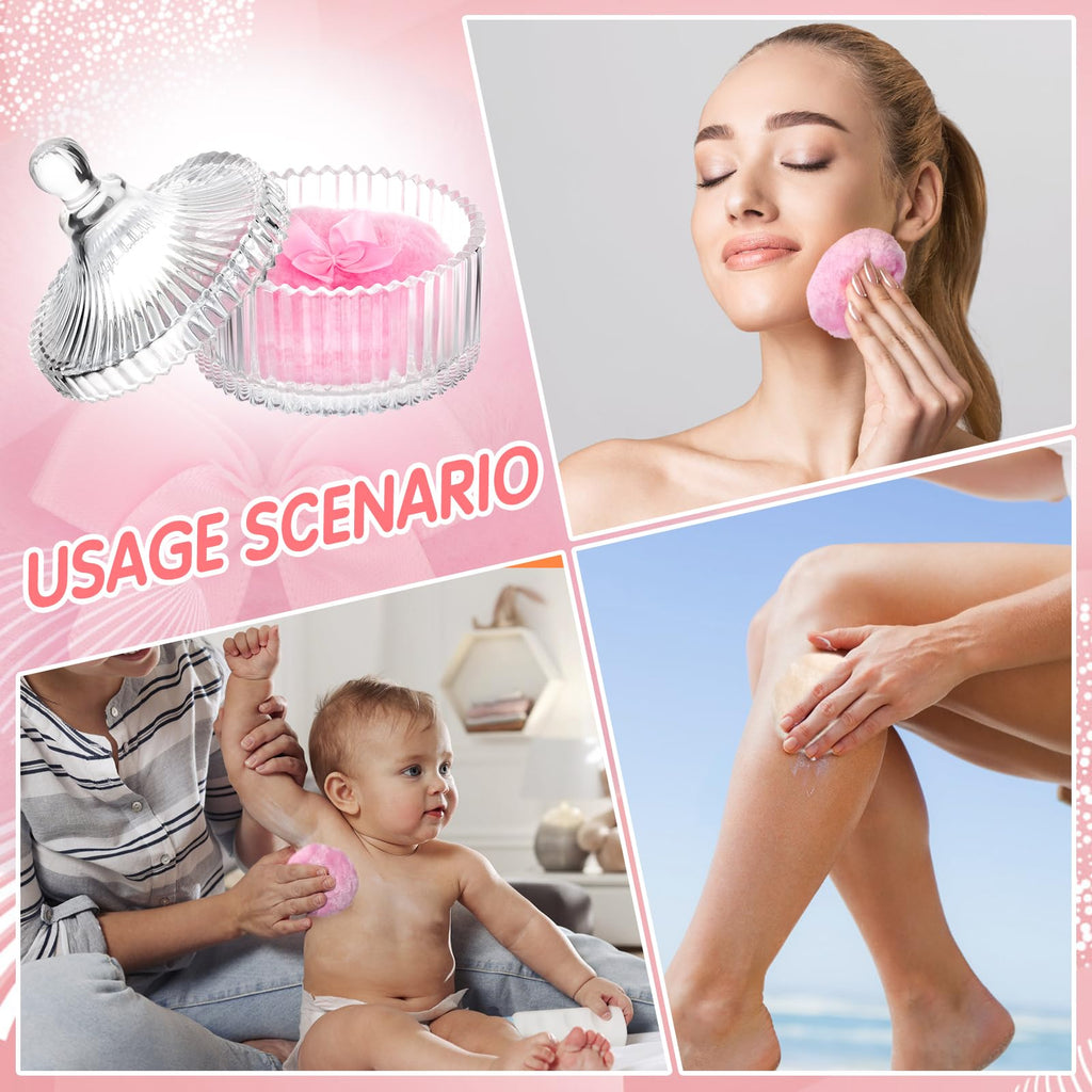 Draupnir Body Powder Puff & Container – 2 Puffs + Glass Powder Container