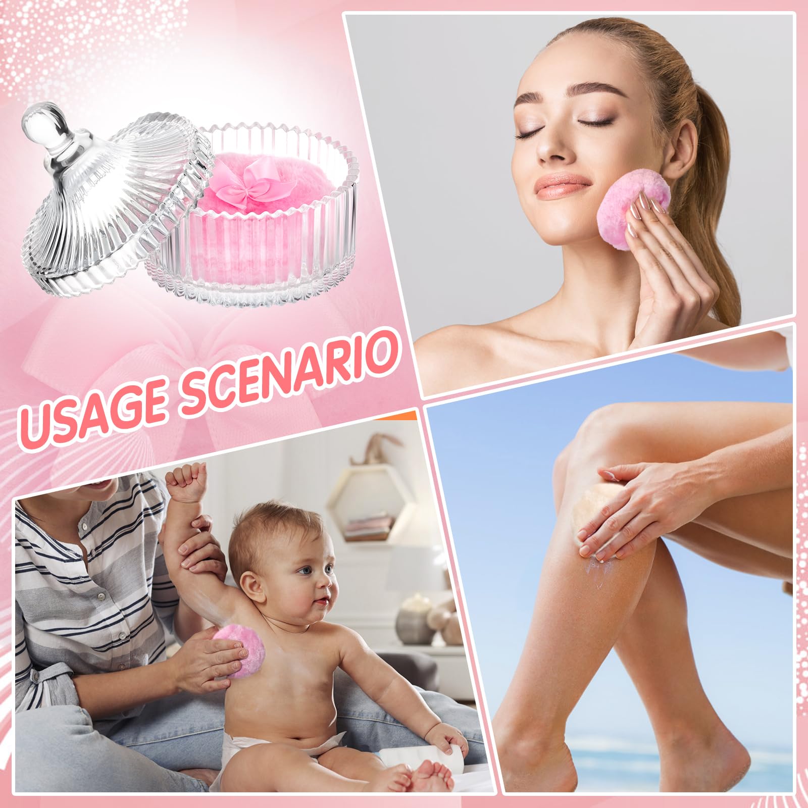 Draupnir Body Powder Puff & Container – 2 Puffs + Glass Powder Container