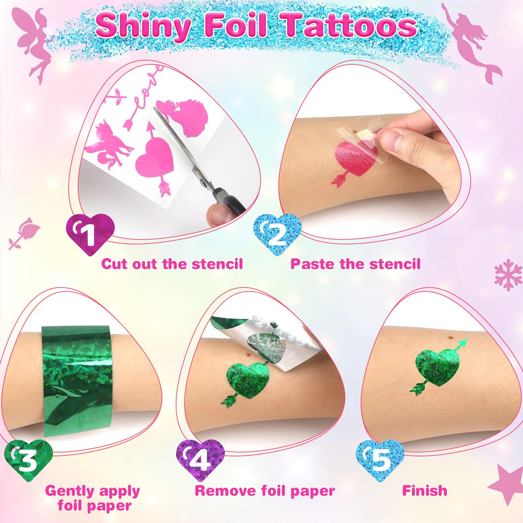 Dreamon Temporary Glitter Tattoo Kit – 6 Colors, 325 Stencils, No-Mess Gel