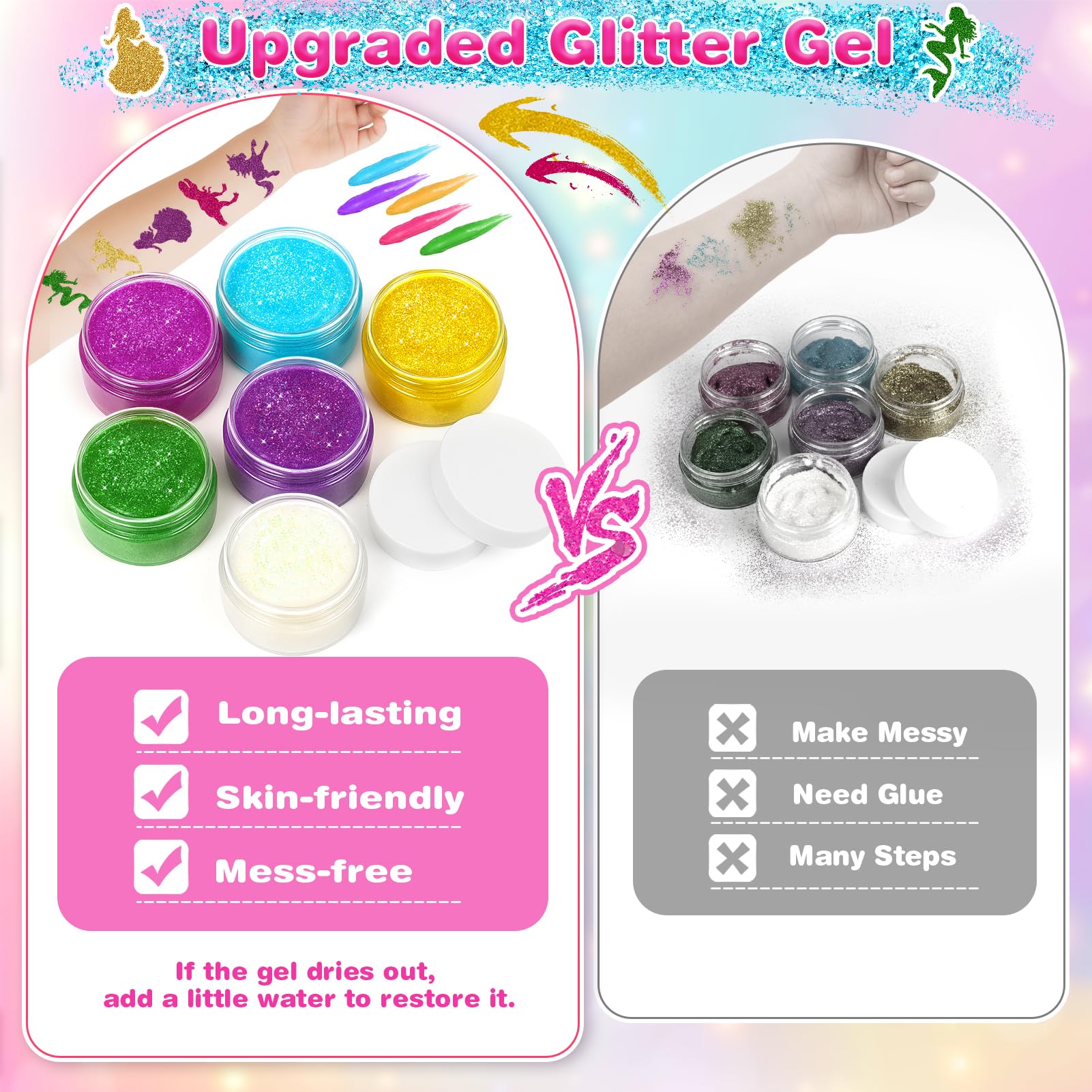 Dreamon Temporary Glitter Tattoo Kit – 6 Colors, 325 Stencils, No-Mess Gel