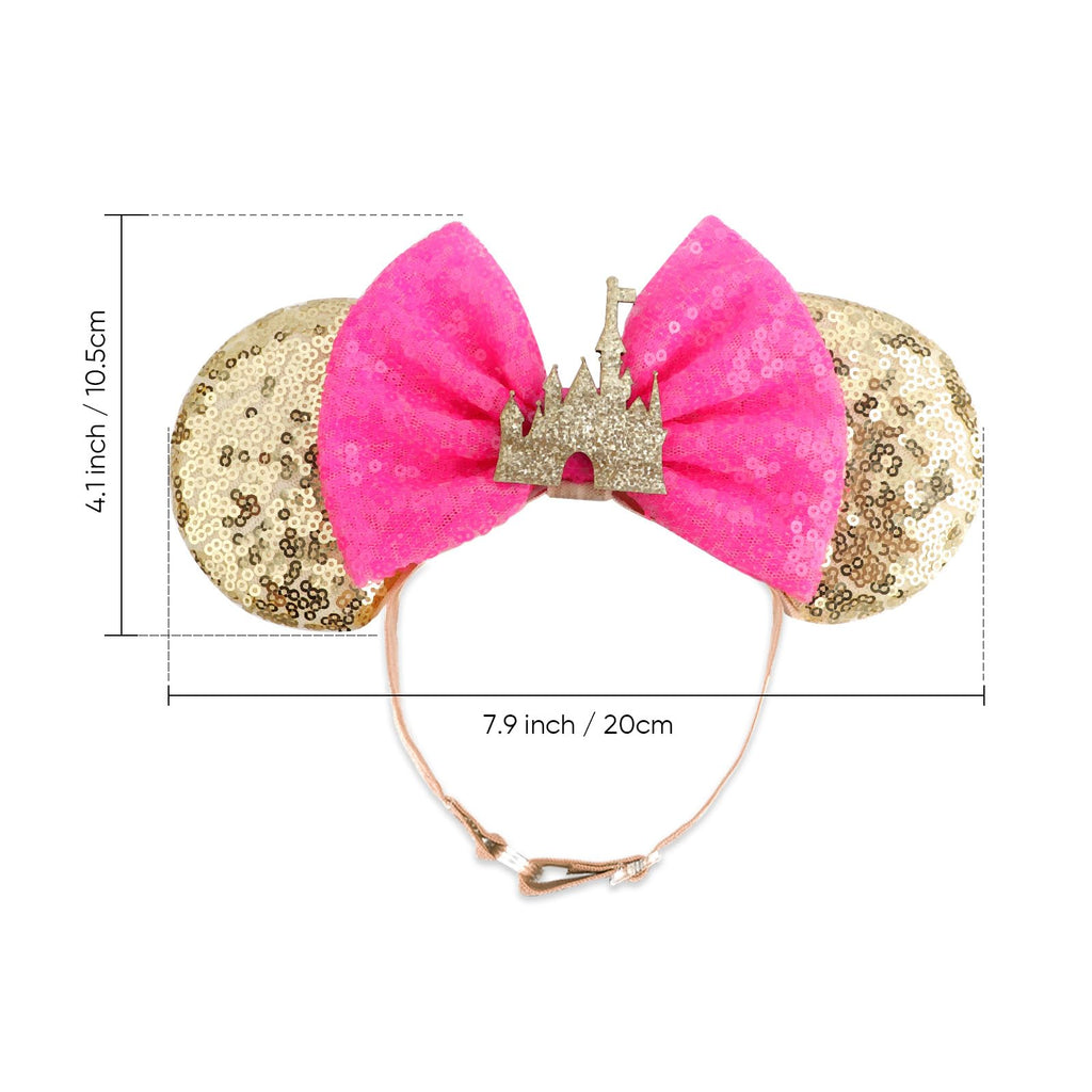 DRESHOW Minnie Ears Headband with Sequin Bow – Elastic Adjustable Party Cosplay Accessory