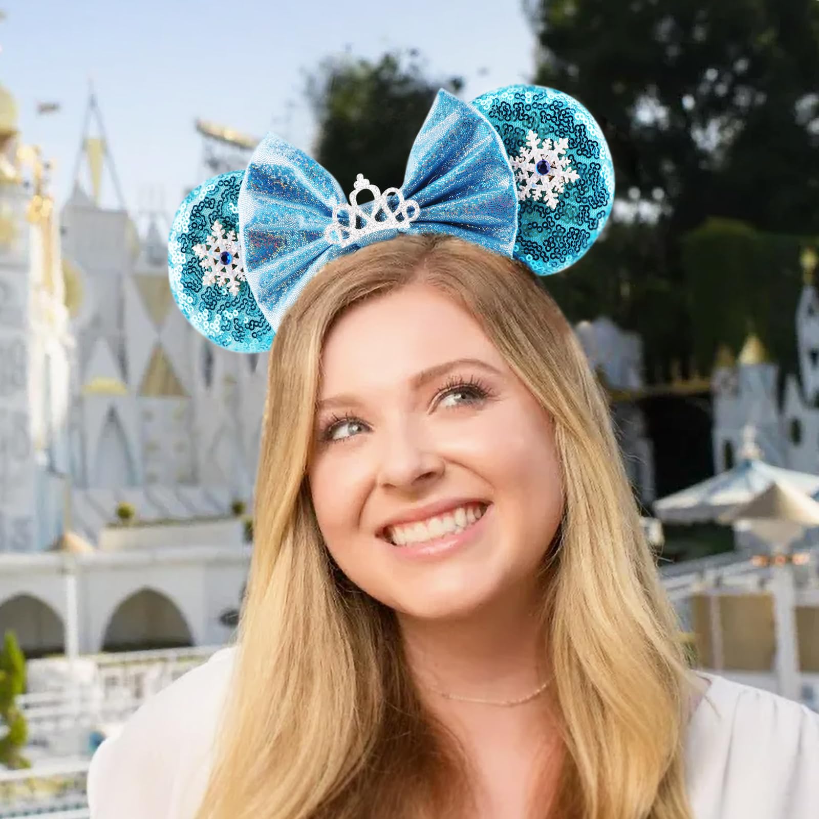 DRESHOW Minnie Ears Headband with Sequin Bow – Elastic Adjustable Party Cosplay Accessory
