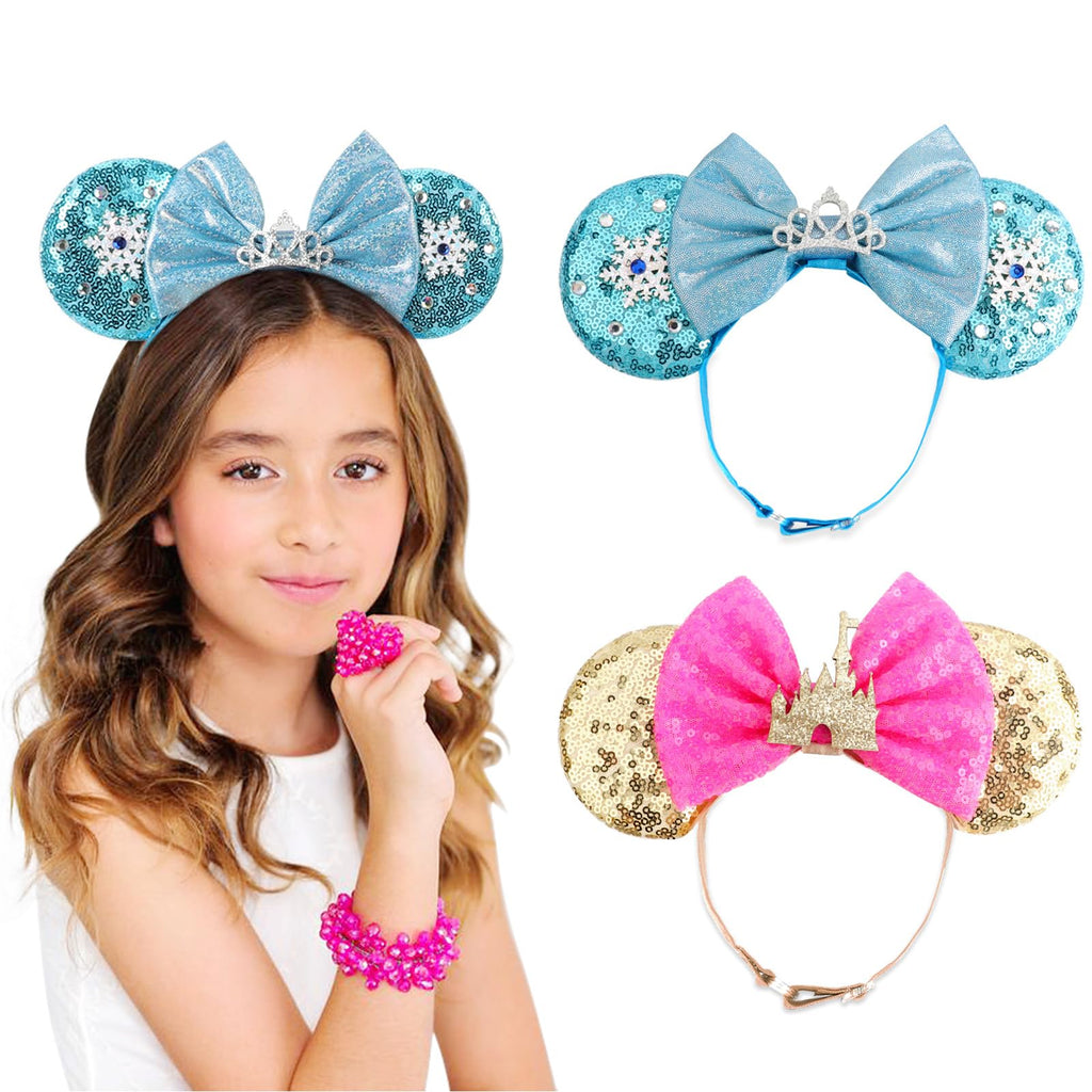 DRESHOW Minnie Ears Headband with Sequin Bow – Elastic Adjustable Party Cosplay Accessory